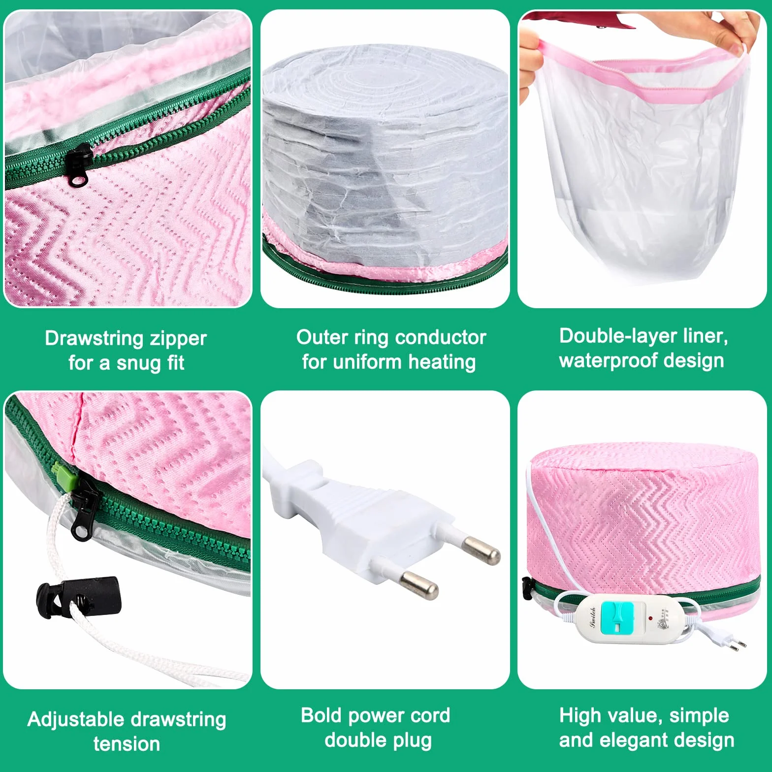 Cappello riscaldante per la cura dei capelli, cappellino termico per capelli, condizionamento profondo, 3 temperature, vapore, trattamento a vapore, per capelli elettrico per spa e casa