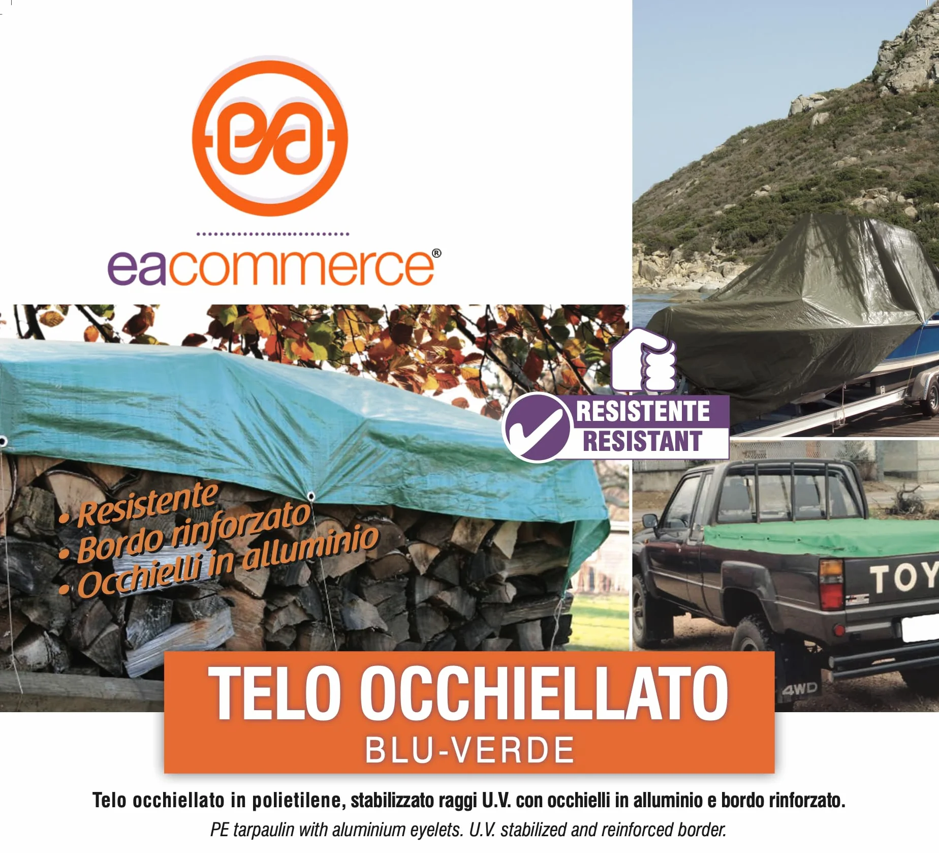 Telo Telone Occhiellato Antistrappo Impermeabile Polietilene 5x8m Verde 120 g/m²
