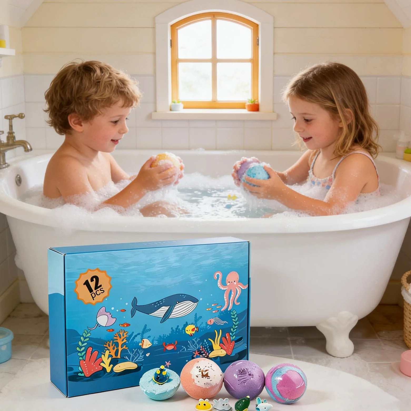Bombetta da Bagno Effervescente 12 Pezzi Detergente Corpo Rinfrescante | Set Spa con Giocattoli per Viaggio, Hotel, Vasca, Casa, Spa, Bambini e Bambine