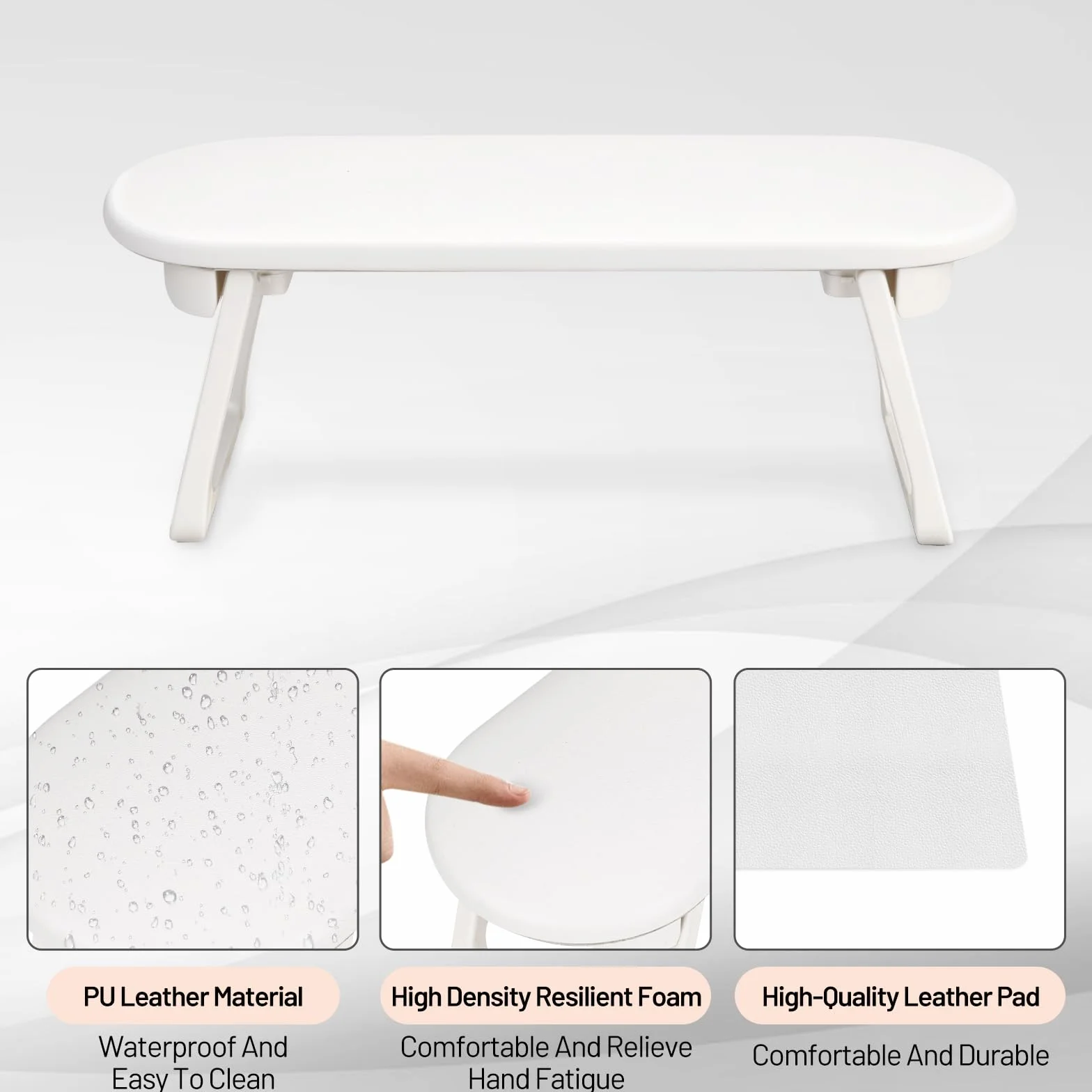 Poggiamano per Unghie Manicure,Poggiamano per Unghie in Pelle PU con Base Antiscivolo,appoggia mani per unghie Pieghevole,Cuscino per manicure,Design Ergonomico per Salon e Casa,Bianco