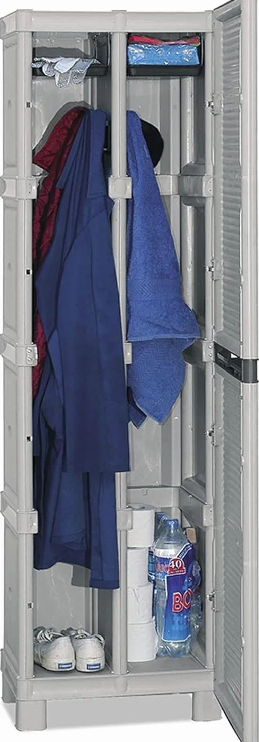 Armadio Portascope da Esterno 1 Anta 3 Ripiani Regolabili 50x39x175h cm Idrorepellente Plastica Eco Sostenibile Grigio