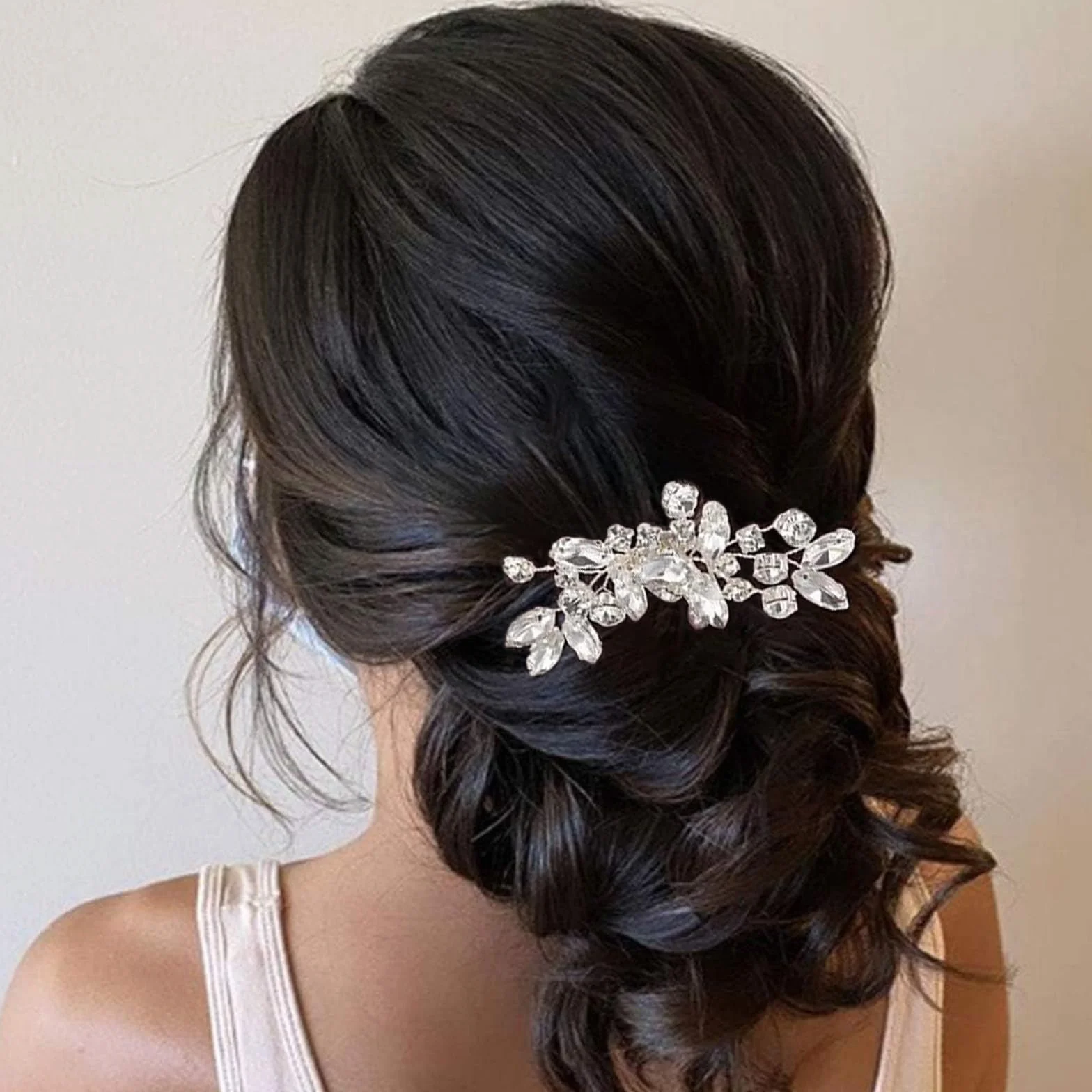 Pettine Sposa, per Capelli con Fiori di Perle Cristallo Accessori Capelli Sposa Pettine per Decorazione Acconciatura Capelli per Sposa Matrimonio Nozze Argento