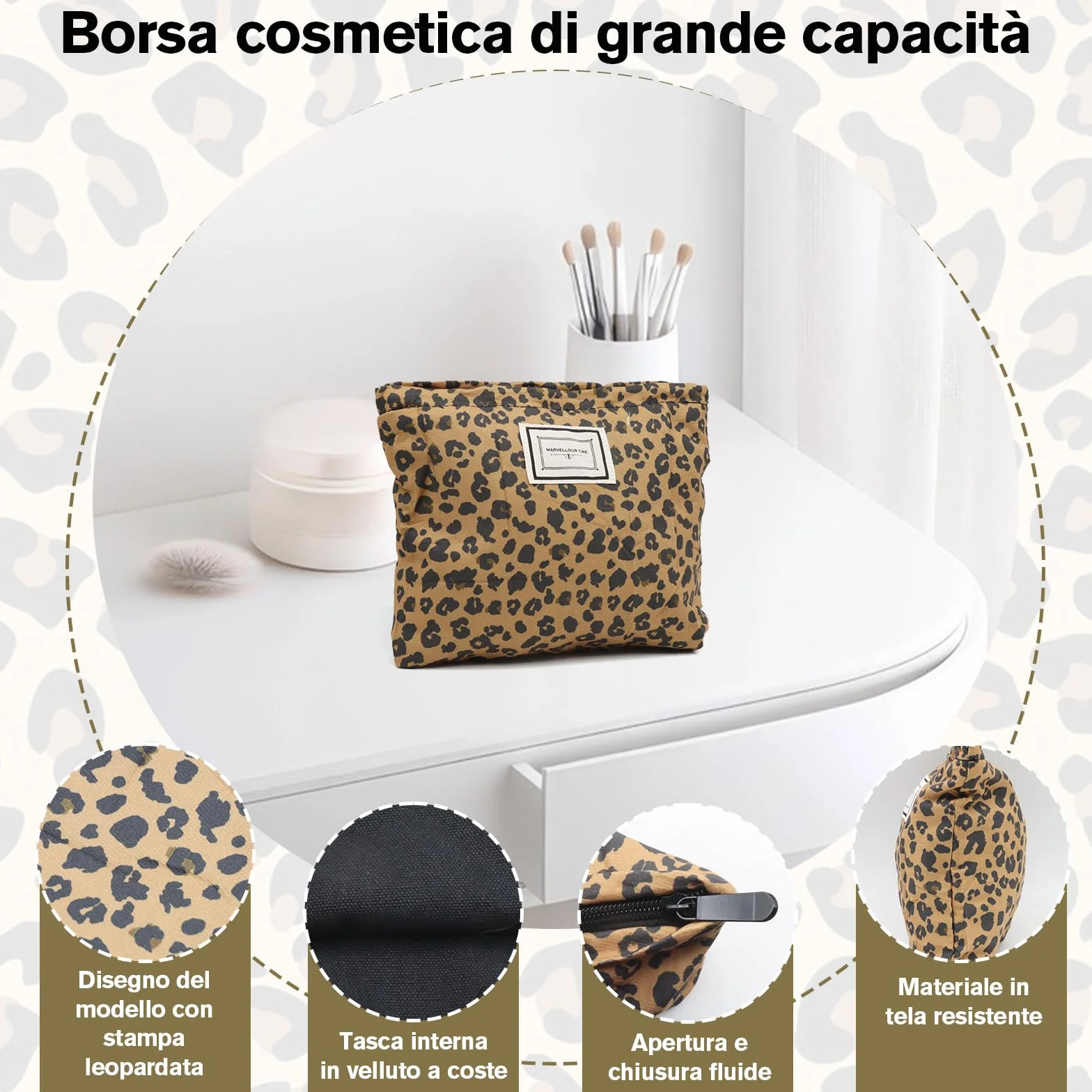 VEGCOO 2 Pezzi Borsa per Cosmetici per Donna, Stampa Leopardo Pochette con Cerniera Trousse Trucchi Organizer, Pochette Trucchi Viaggio per Regalo Compleanno Natale (Leopardo B)