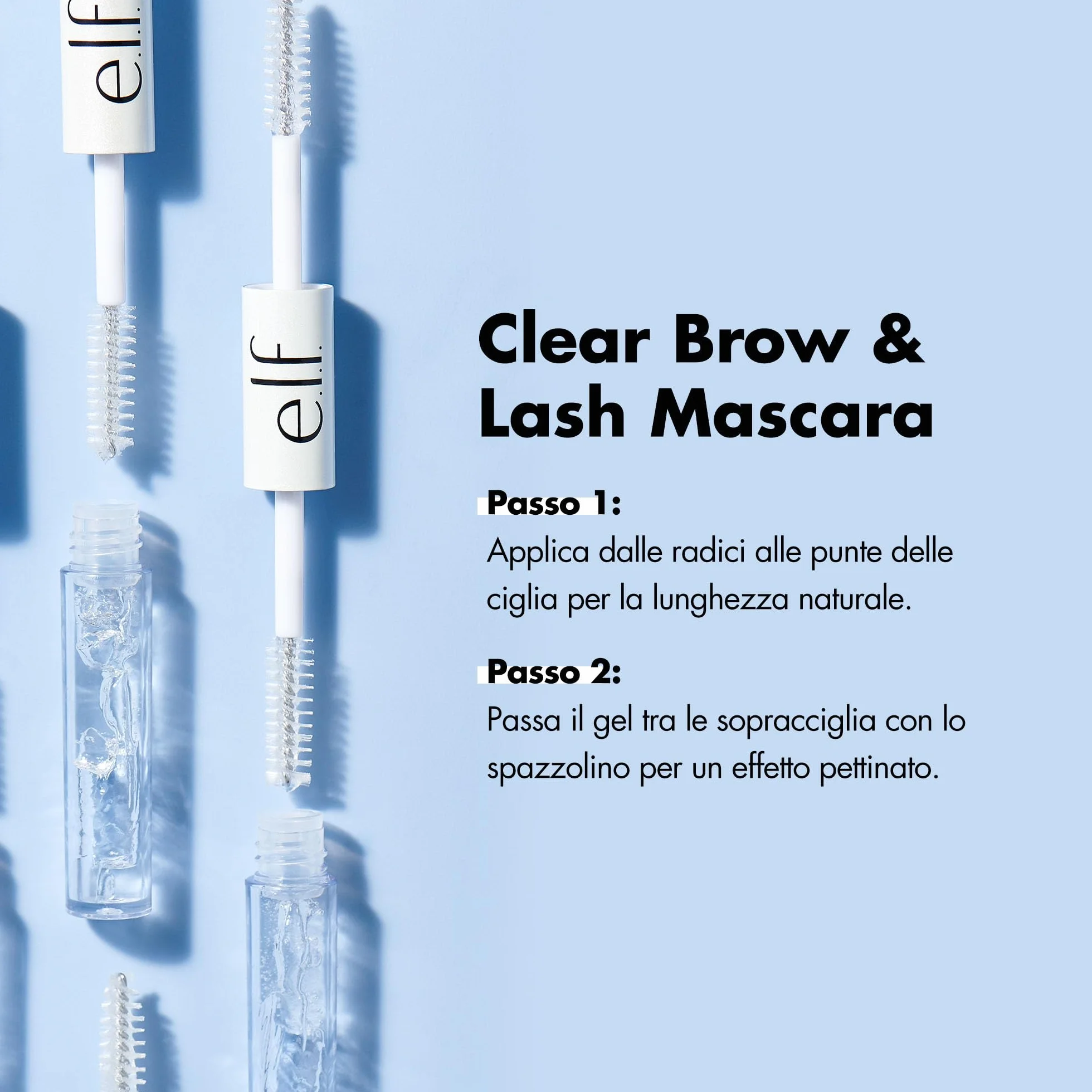 e.l.f. Clear Brow & Lash Mascara, lucido, leggero, facile da usare, rivitalizza e dona alle sopracciglia una tenuta morbida e flessibile per tutto il giorno, compatto 2,5 mL, crystal (trasparente)