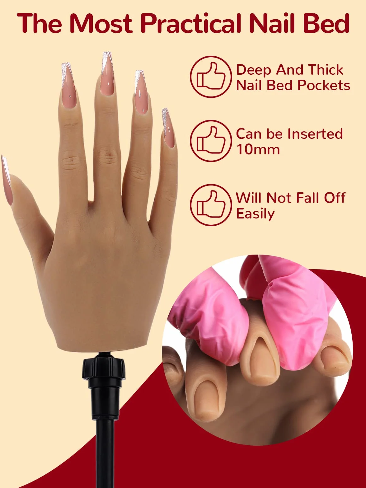 Yokilly Mano per esercizi per nail art, in silicone, per unghie in gel, 100 pezzi, per manicure fai da te