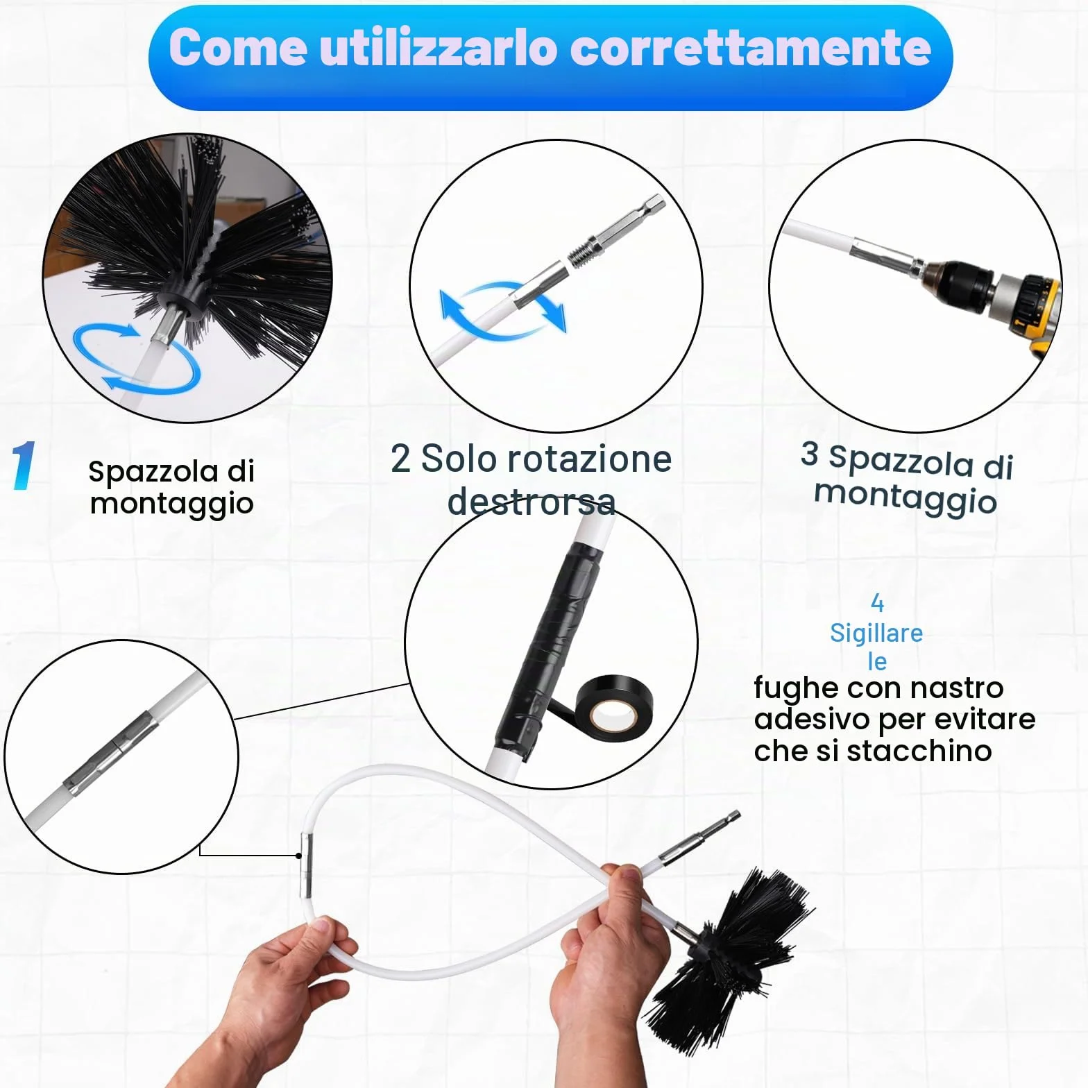Spazzacamino Kit Pulizia Canna Fumaria Pellet 150 mm 13 Pezzi