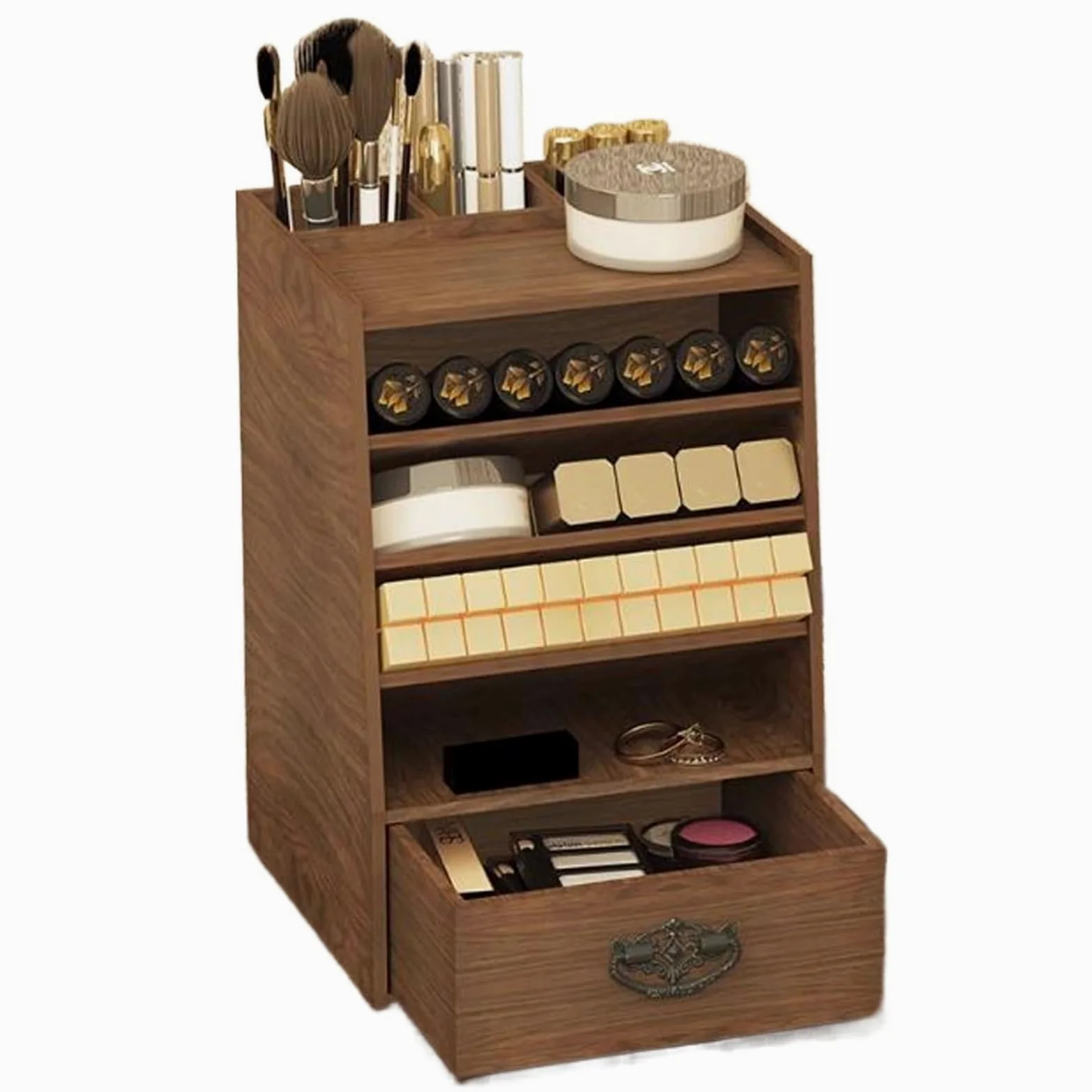 Organizer da scrivania in legno per trucchi, rossetti, con cassetto e piano del tavolo per riporre tavolozze, pennelli, prodotti per la cura della pelle e molto altro ancora, contenitore per cosmetici