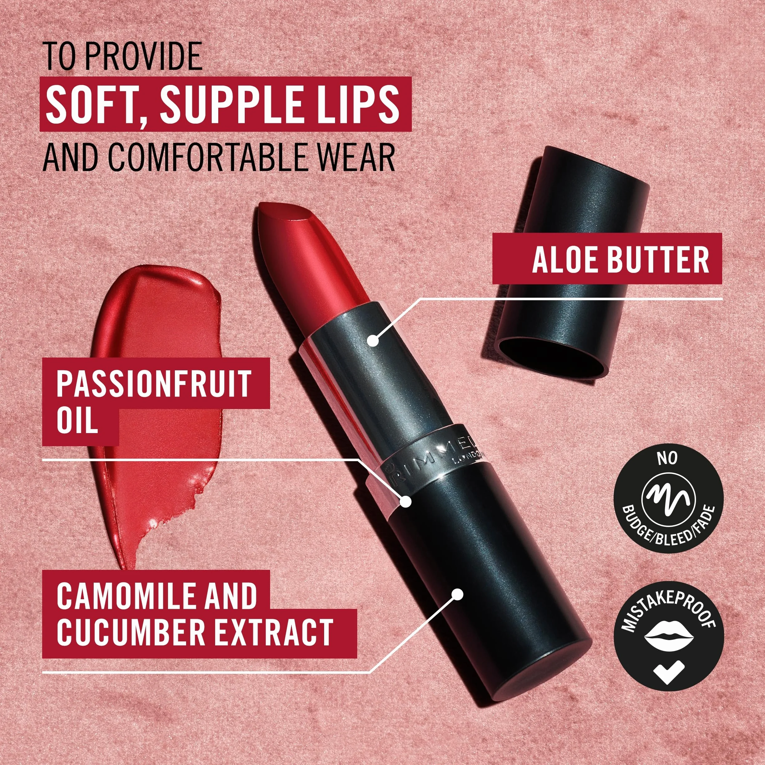 Rimmel London Rossetto in Stick Lasting Finish, Formula a Lunga Durata con Finish Luminoso, Colore 08, 4 g