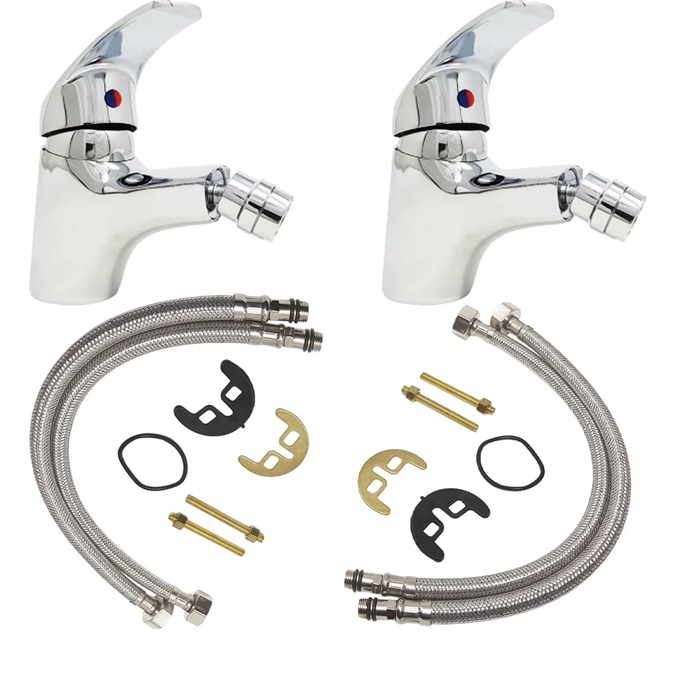 Kit Rubinetti per Bagno Bidet Coppia Miscelatori in Ottone Cromato