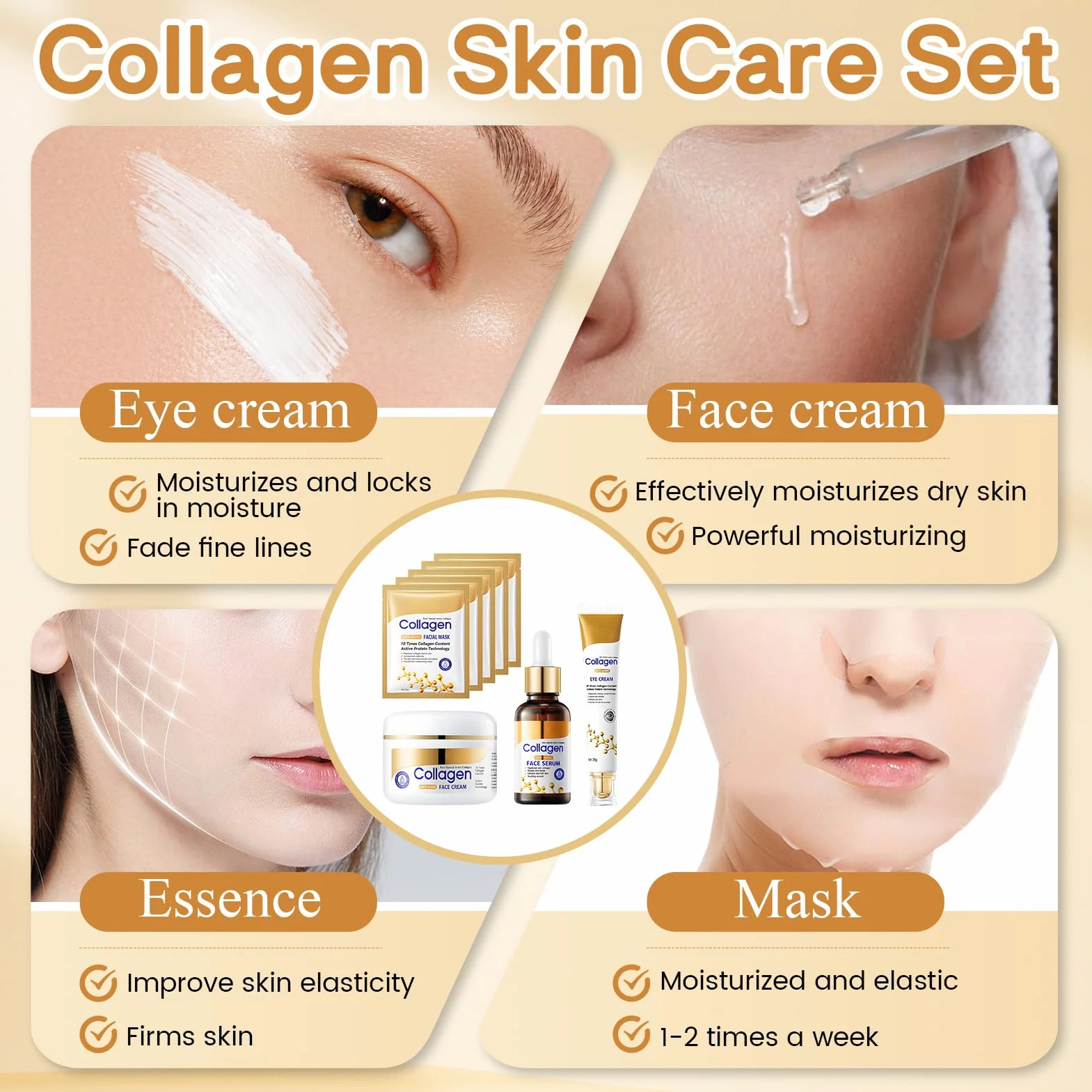 Kit Skincare Viso Completo, 11Pezzi Set Skincare Collagene, Skincare Coreana Kit nclude Crema Viso Collagene, Collagen Mask, Eye Cream, Toner Visos, Face Cleanser, Face Lotion
