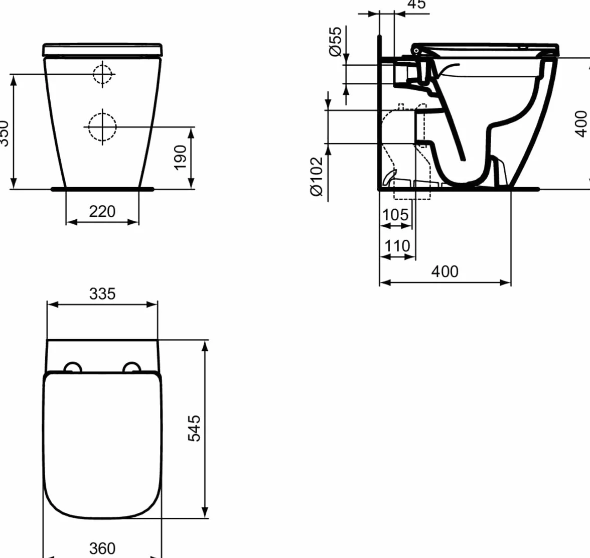 Ideal Standard i.life B WC a terra filoparete RimLS+ Bianco