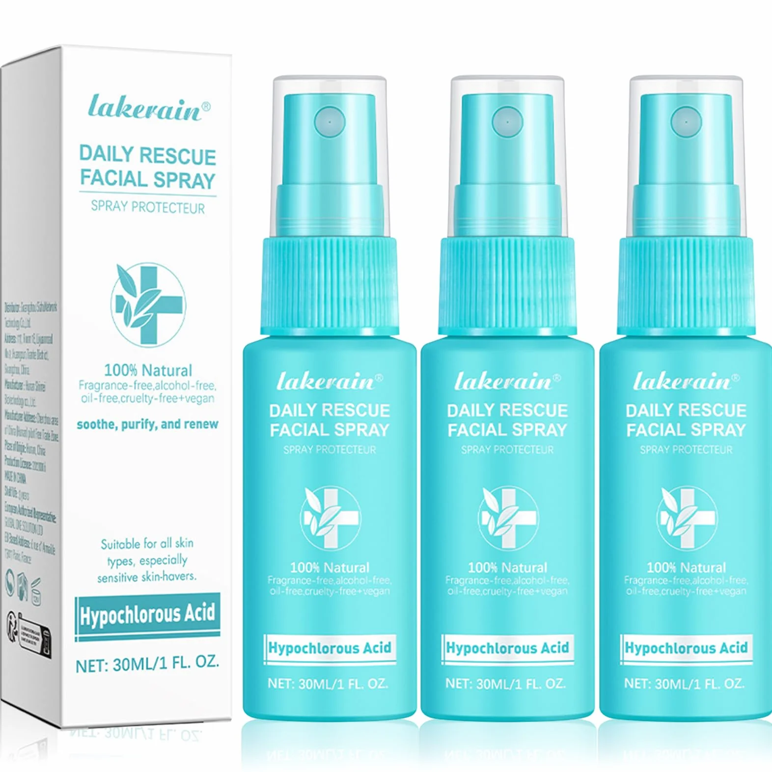 3 Piezas Acido ipocloroso Spray,Spray per viso, sicuro sulla pelle, adatto per cuoio capelluto secco e post-operatorio. Idrata e protegge la tua pelle