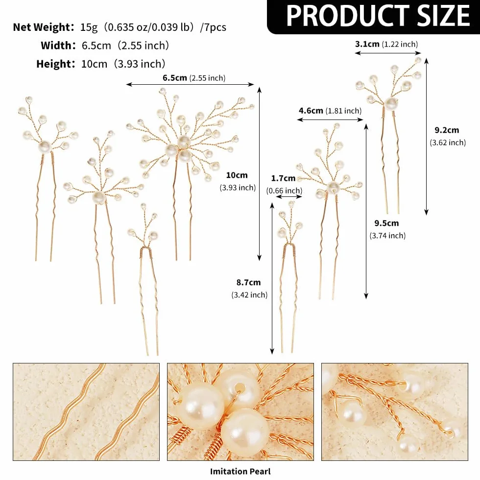 7 Pezzi Forcine Capelli Sposa Set di Forcine a Forma di U Eleganti Acconciatura da Sposa con Perle per Damigelle Donne Ragazza