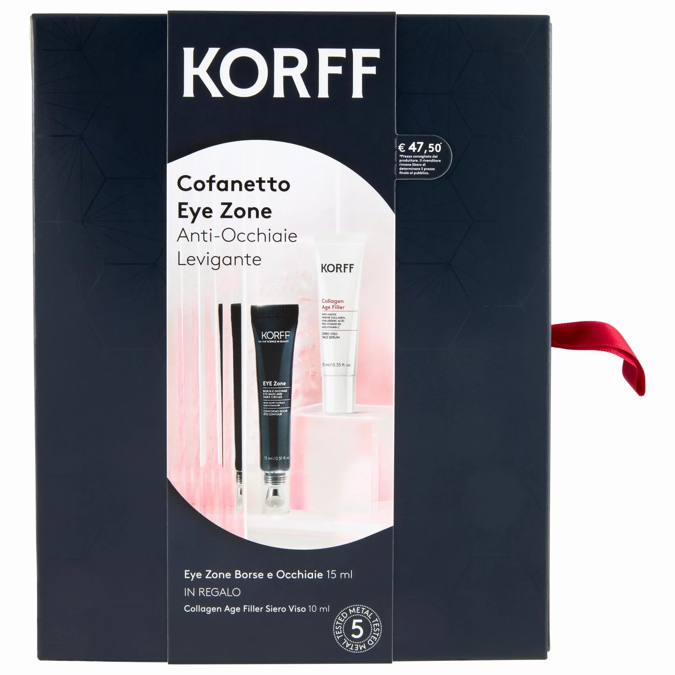 Korff Cofanetto Eye Zone, Trattamento Anti-Occhiaie Levigante e Idratante per la Zona Contorno Occhi, Idea Regalo, Eye zone borse e occhiaie 15 ml IN REGALO Siero Viso Collagen Age Filler 10 ml