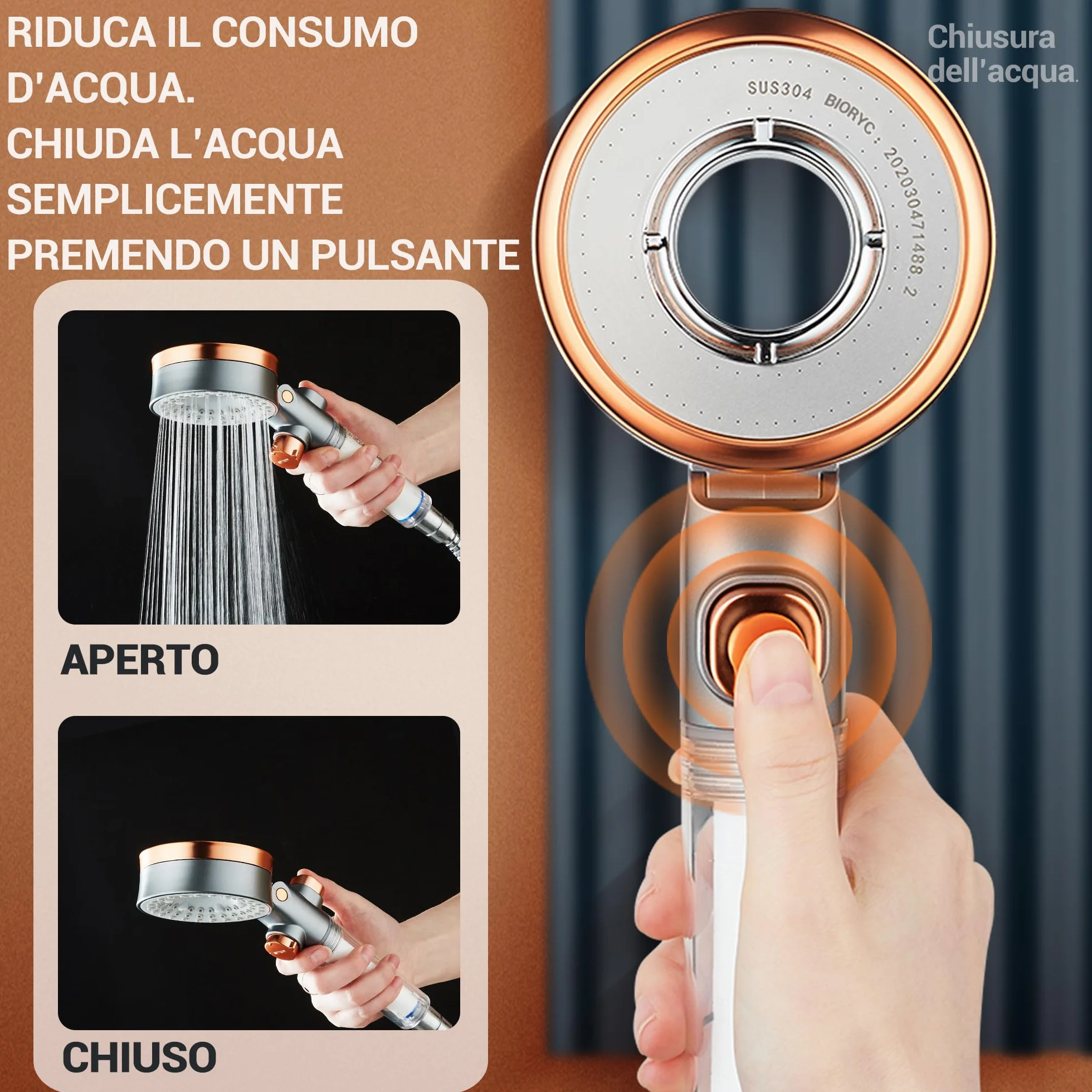 Soffione Doccia con Filtro Anticalcare Alta Pressione Purificatore d'Acqua 2 Filtri