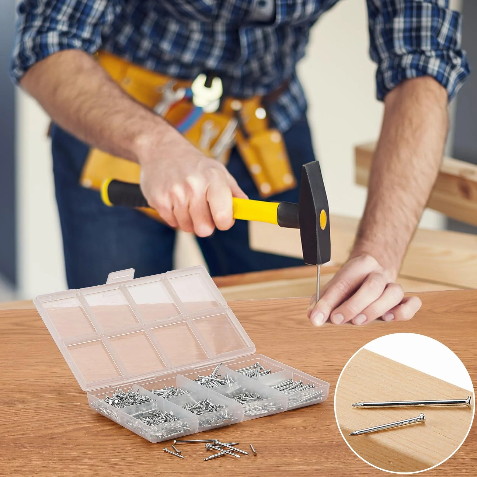 Assortimento di Chiodi 900 Pezzi per Muro, Appendere Quadri, Lavorazione Legno, Cartongesso e Pino