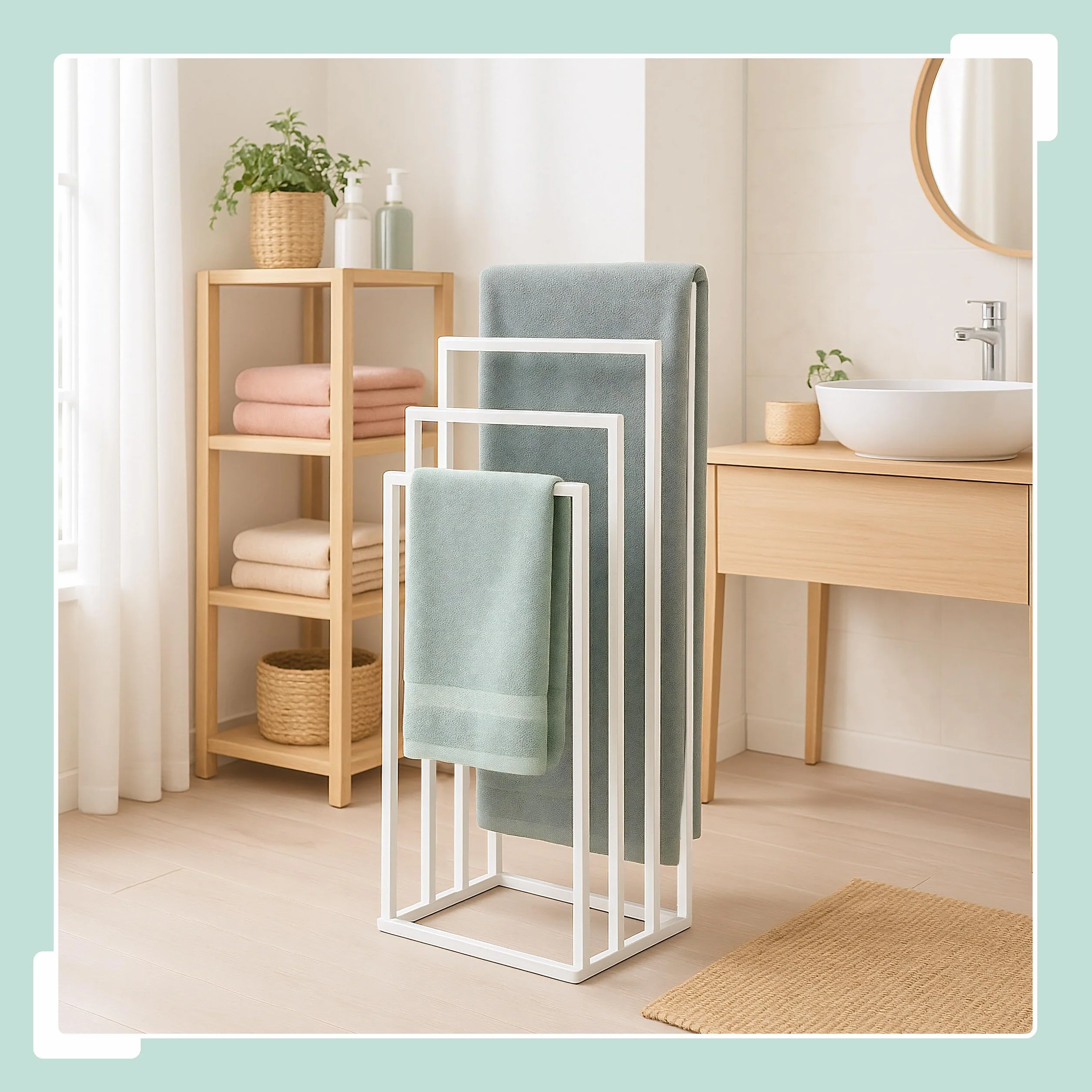 Relaxdays Portasciugamani a 4 Bracci Sfalsati, Ferro, Bianco, 96,5x45x29 cm