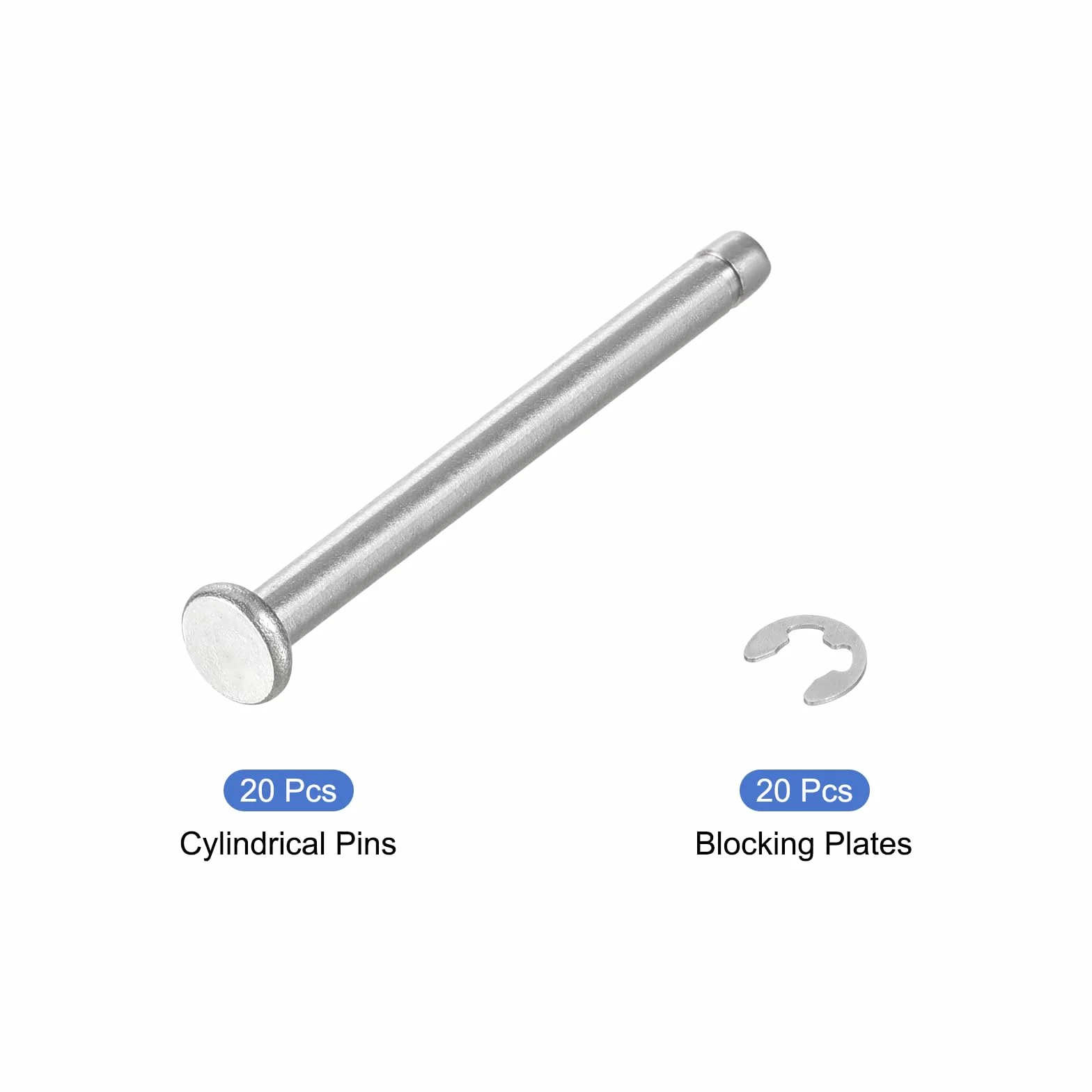 Perno Posizionamento Cilindrico Elastico M3x35mm Acciaio Inossidabile 304, Testa Piatta con Clip Fissaggio, Argento