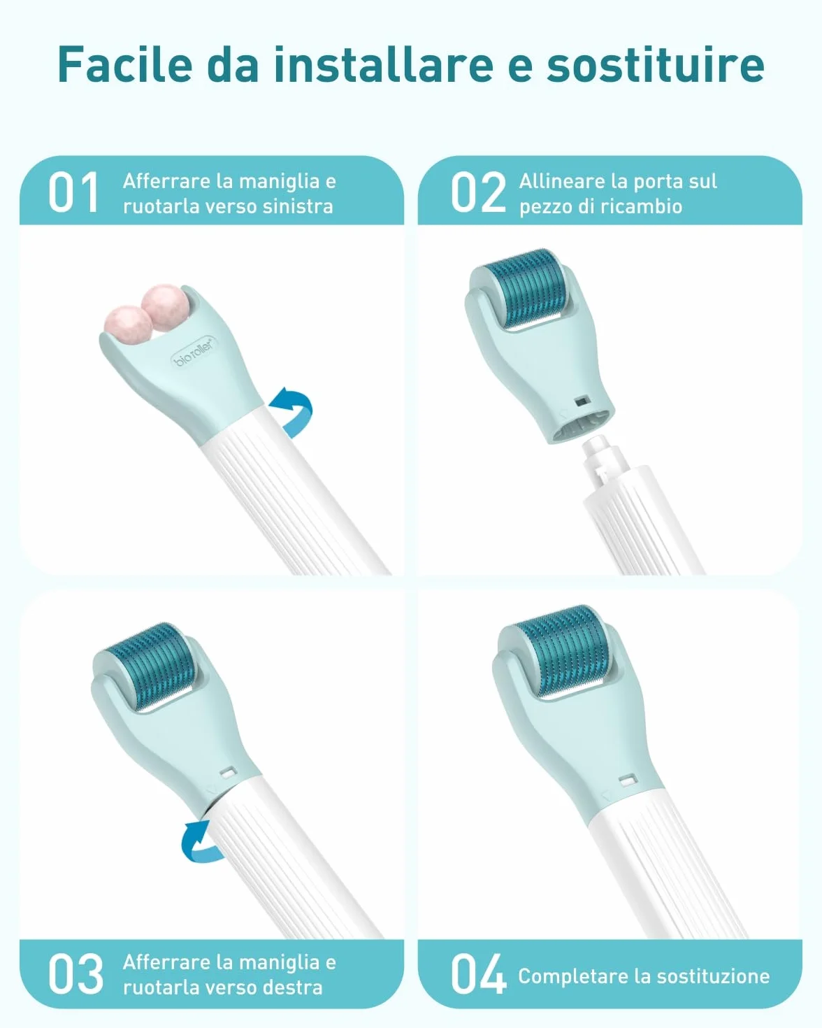 Derma Roller 1,5 mm/1,0 mm/0,5 mm, Kit Microneedling 10 in 1 per cura della pelle/massaggio/pulizia, Beard Roller 720 Ago di Titanio, Rullo a Microneedling per rughe, smagliature e cicatrici