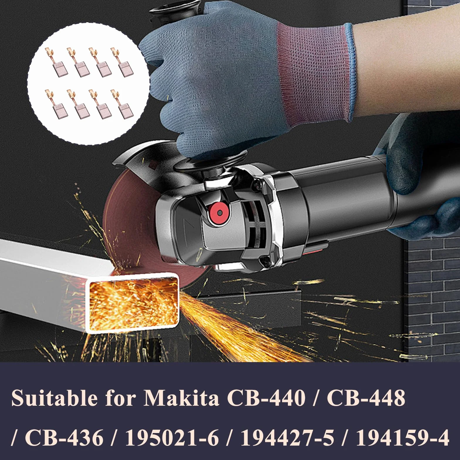 Makita Compatible Carbon Brushes 8 Pcs CB-440 CB-448 CB-436 13x10x3mm