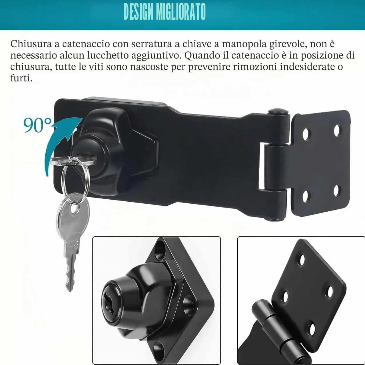 Lucchetto a Serratura Chiusura a Chiave per Armadietto Cassetto, Black 3 Inch