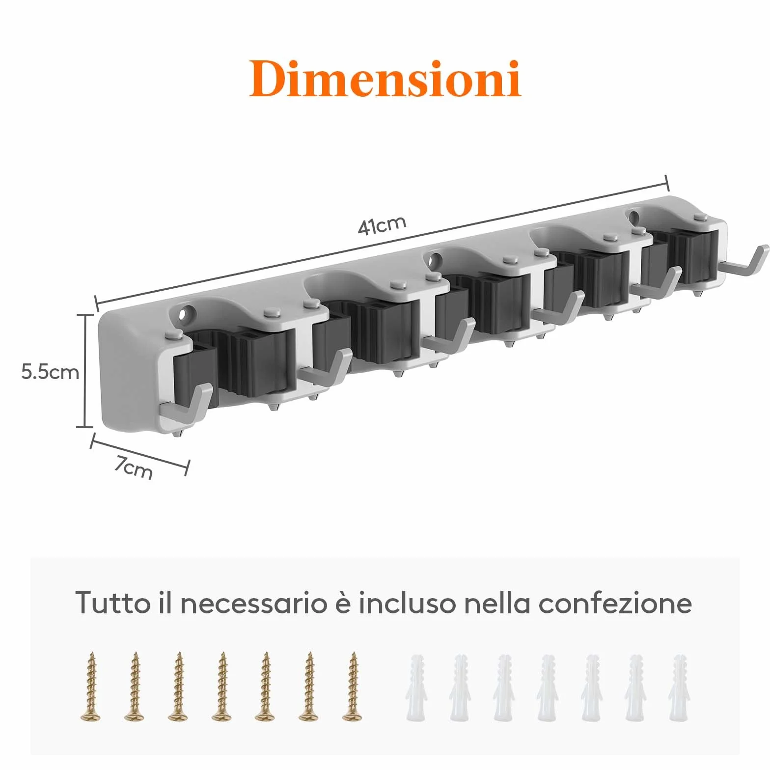 Lifewit Portascope da Muro Appendibile, Supporto Parete per Scopa e Materiali per la Pulizia, 5 slot 6 Ganci, Nero