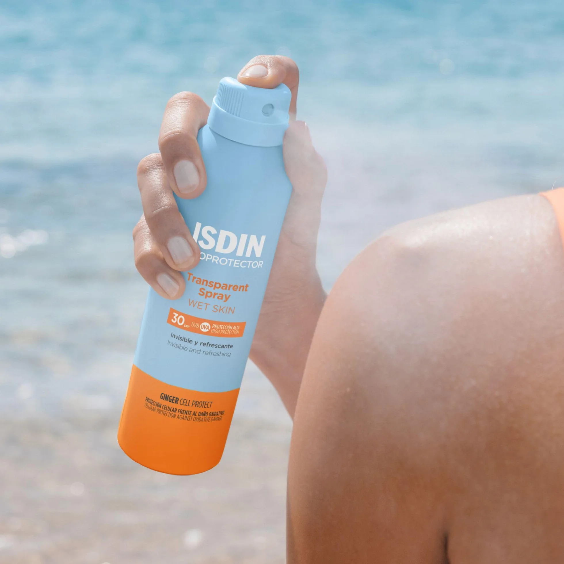 ISDIN Transparent Spray Wet Skin SPF 30 (250ml) | Protezione Solare Spray per il Corpo | Invisibile ed Efficace sulla Pelle Bagnata | Leggero e a Rapido Assorbimento
