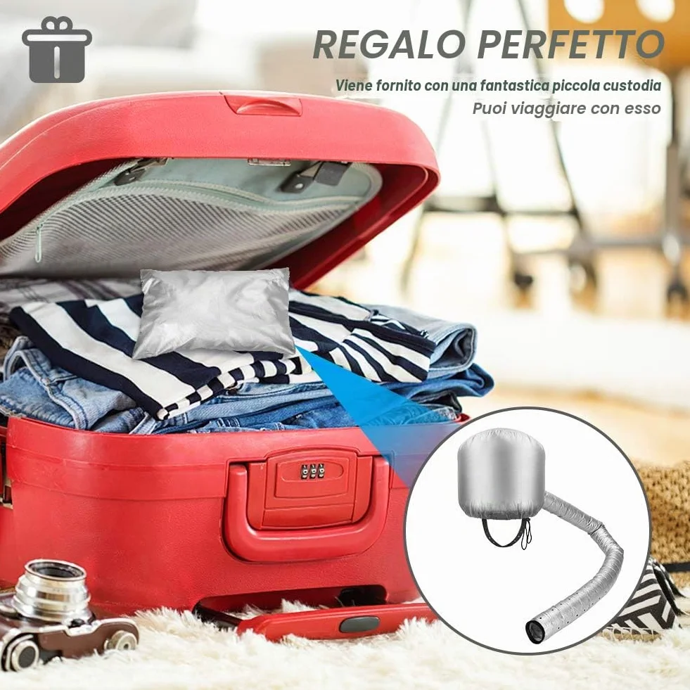 Casco per asciugatura cuffia asciugacapelli, Welltop cuffia termica per capelliper capelli regolabile a mano libera Utilizzato per asciugatura, acconciatura, arricciatura (Argento)