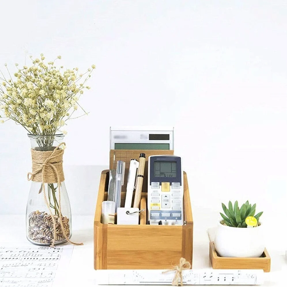 Porta Trucchi,Toeletta Scatola di Immagazzinaggio Cosmetica in bambù per Desktop Articoli Vari Scatola Portaoggetti per Piccoli Oggetti Organizzatore per Trucchi Multifunzione