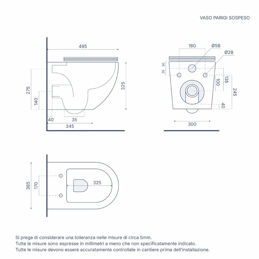 Vaso Bidet Sospeso Rimless Senza Brida Sedile Soft-Close Mod. Parigi
