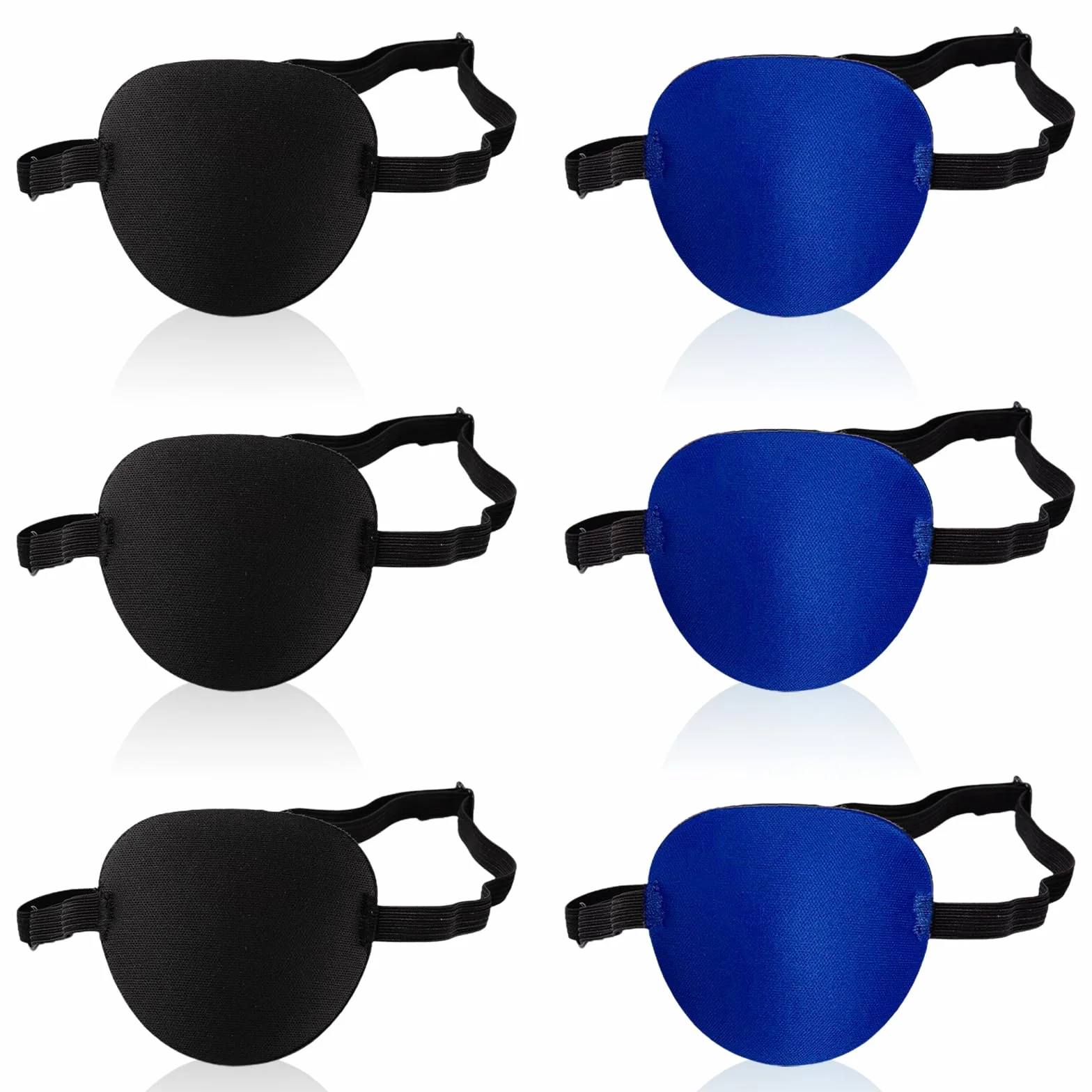 UILYNIU 6 Pezzi Benda per Occhio Benda per Occhio, Regolabile Traspirante Elastico Eye Patch, Pirata Singolo Occhio Patch per L'amliopia e lo Strabismo, Festa Cosplay (Nero, Blu)