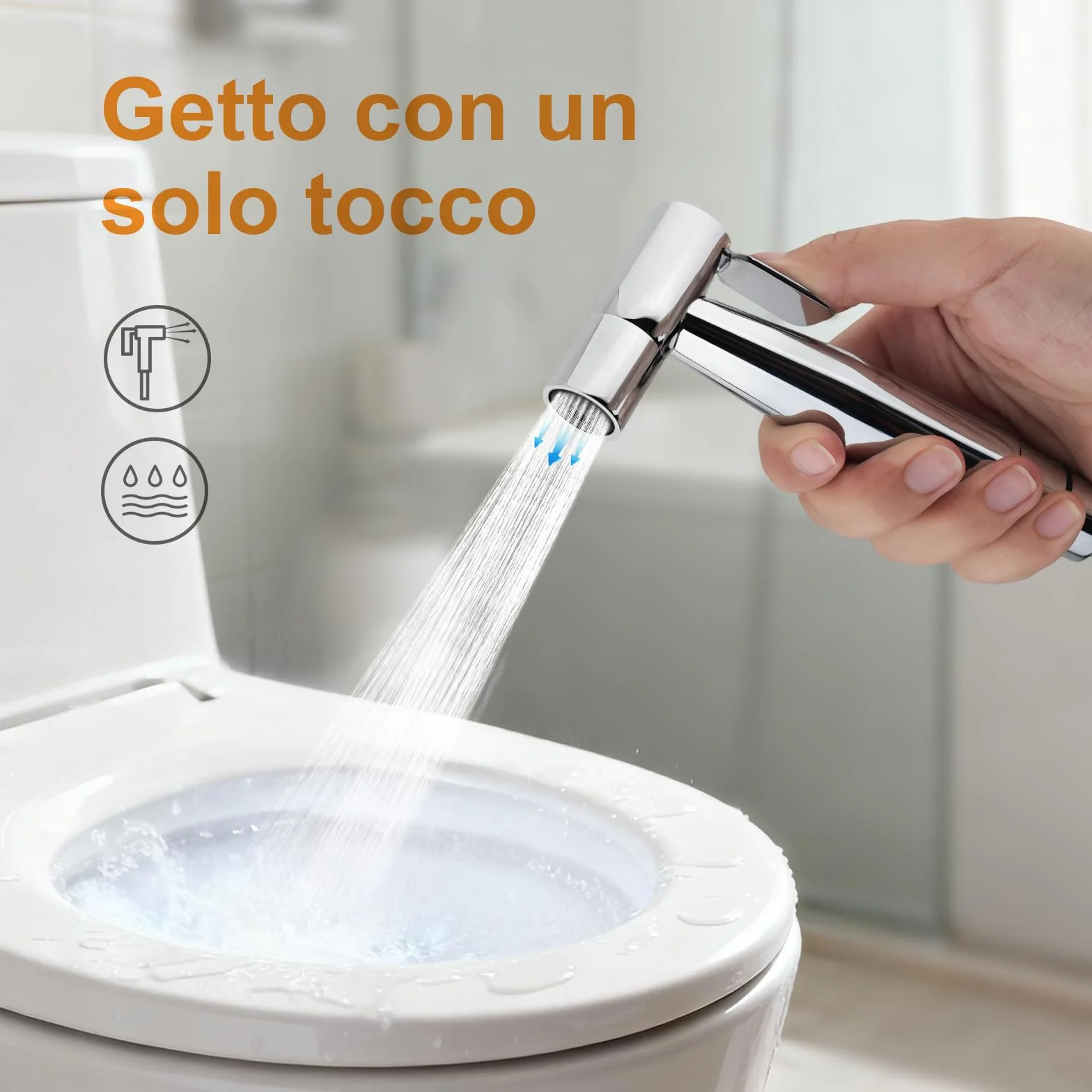 GRIFEMA Miscelatore Bidet Portatile Acqua Calda e Fredda Cromo Argento M22004