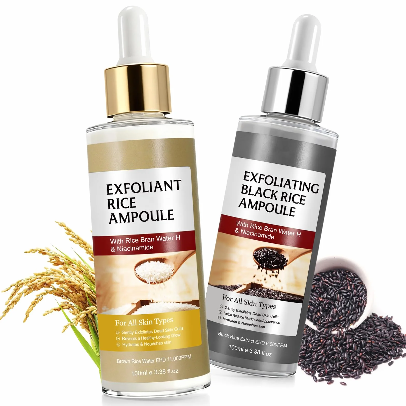 Peel Shot Glow Rice Ampoule Duo, Coreano Esfoliante al riso, Prodotti esfolianti di riso nero delicato che aiutano a rimuovere le teste nere e la pelle morta, la cura dei pori