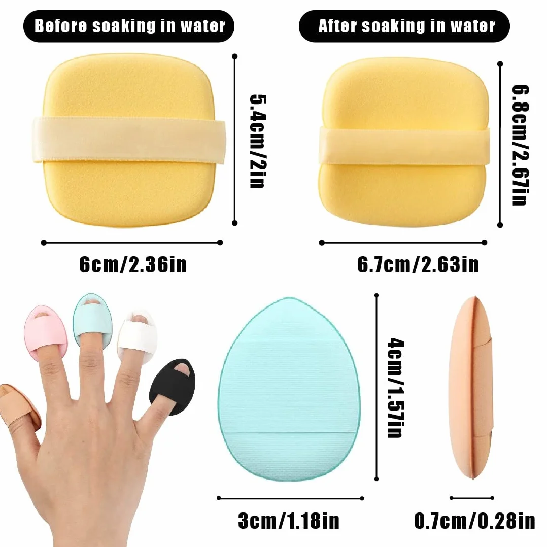 5PCS Polvere per dita,2PCS Burro a sfoglia umido e secco,Mini soffio di polvere,per Fondotinta Correttore Cosmetico Fondotinta Spugna Strumento di Trucco in Polvere