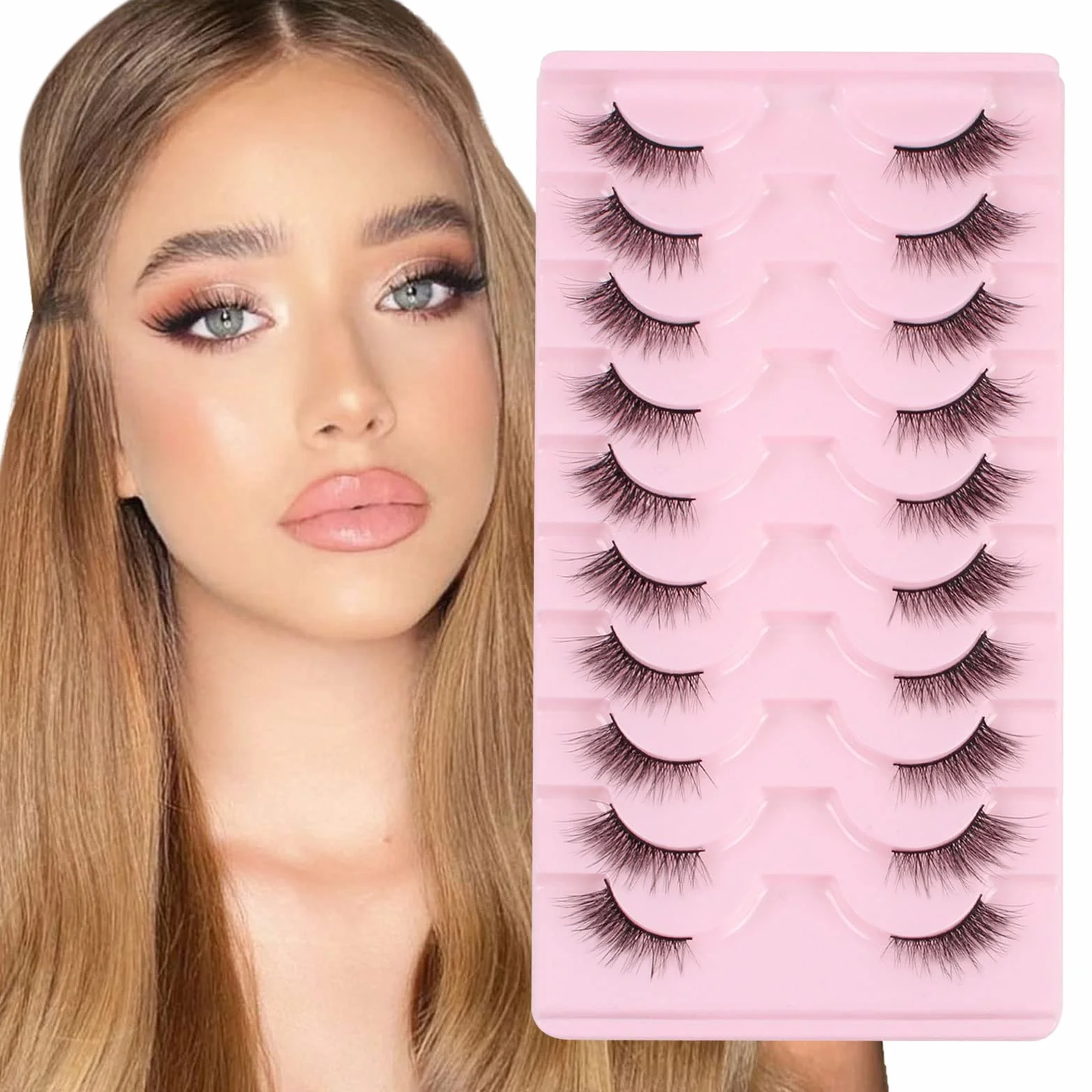Parriparri Ciglia Finte Naturali 10 Paia Mezze Ciglia Finte Occhio di Gatto Aspetto Naturale Wispy Half Lashes Cat Eye Corner Eyelashes