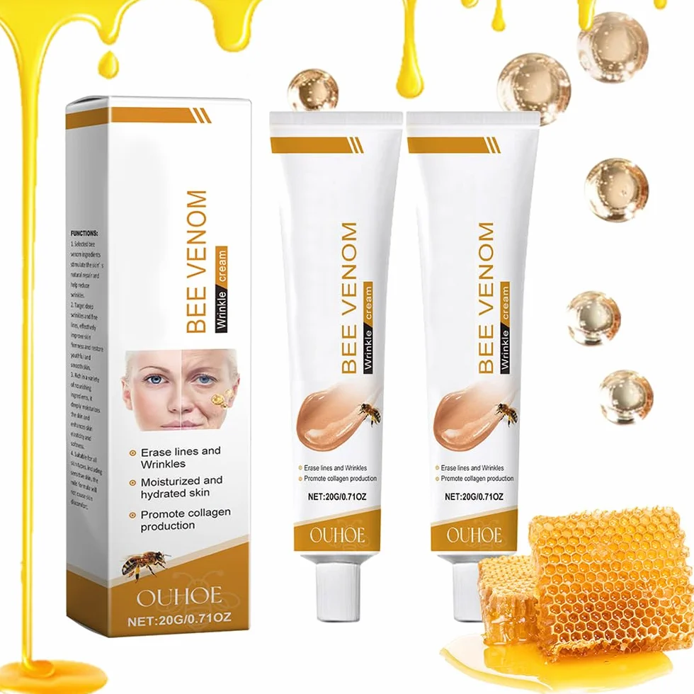 2 Pezzi Crema al Veleno d’Api, Crema Antirughe Idratante e Rassodante per Viso e Collo, Adatta a Donna e Uomo, Tutti i Tipi di Pelle