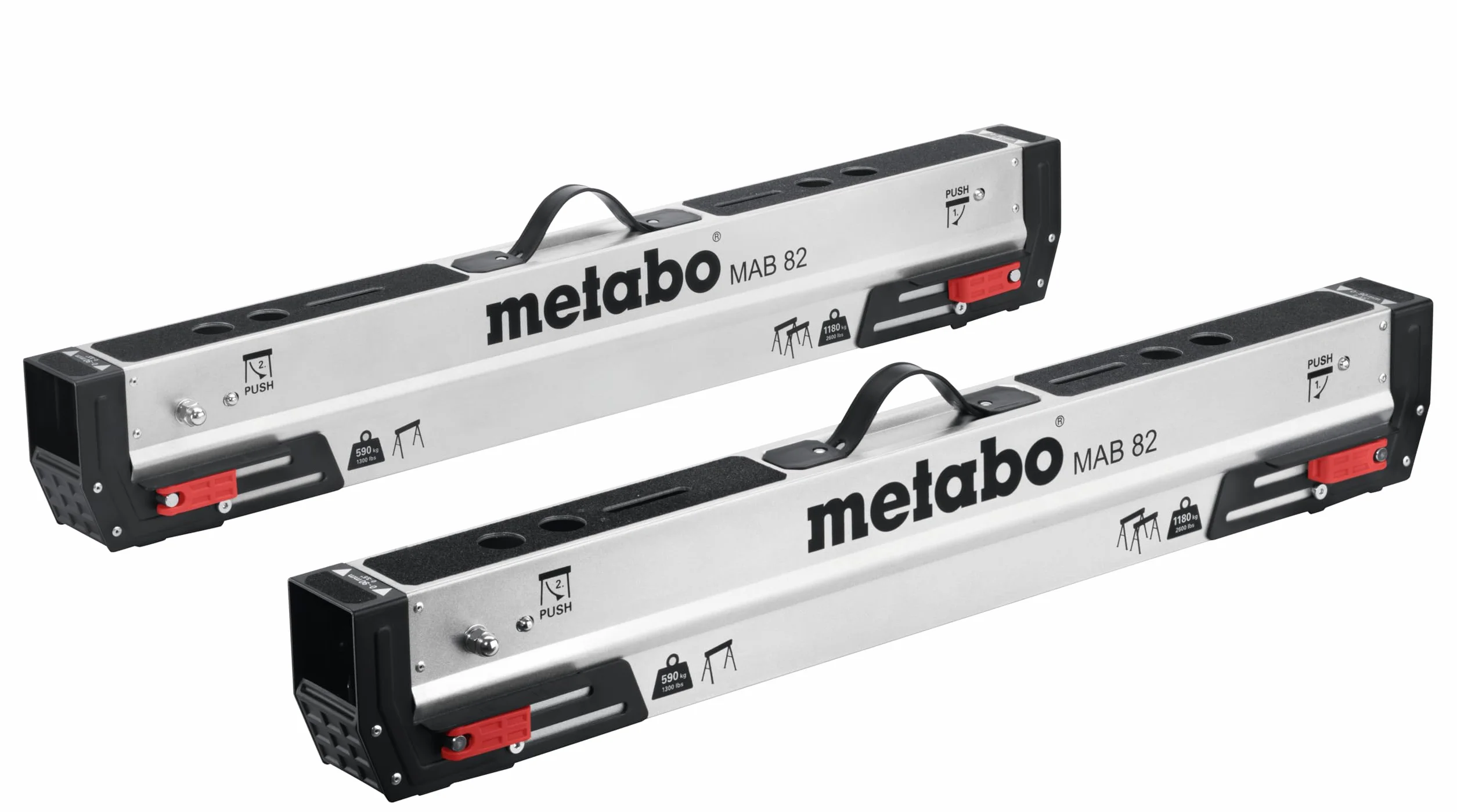Metabo MAB 82 Cavalletto da lavoro compatto pieghevole con maniglia trasporto gambe regolabili superficie zincata