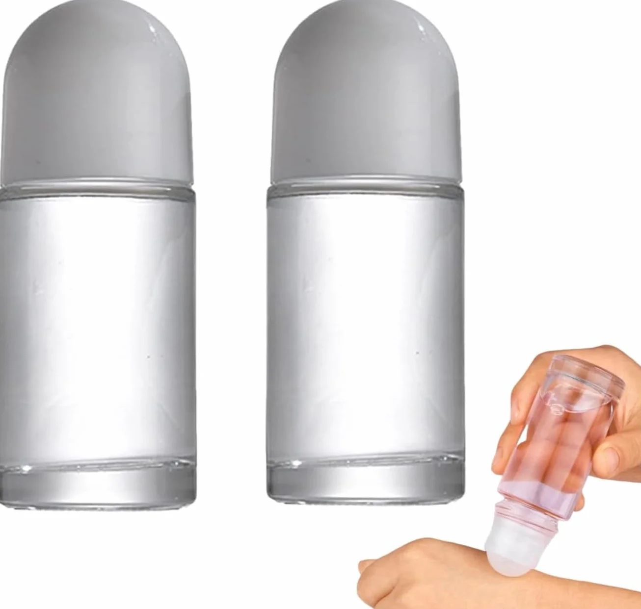 2 bottiglie a rullo vuote in vetro da 50 ml, con sfera roll-on in plastica, contenitori a prova di perdite, con tappo bianco, per oli essenziali, contenitori ricaricabili