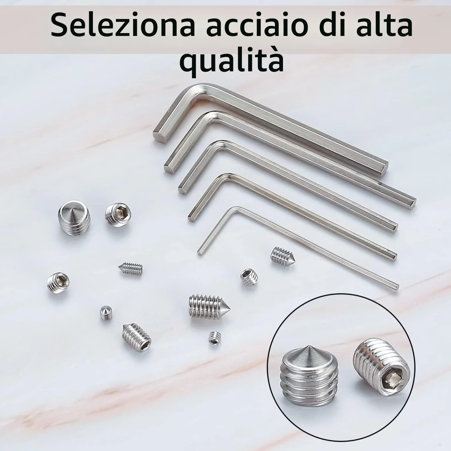 Viti Senza Testa a Punta Conica M3 M4 M5 M6 M8, Grani Filettati, Barra Filettata per Maniglie Porte con 5 Chiavi a Brugola