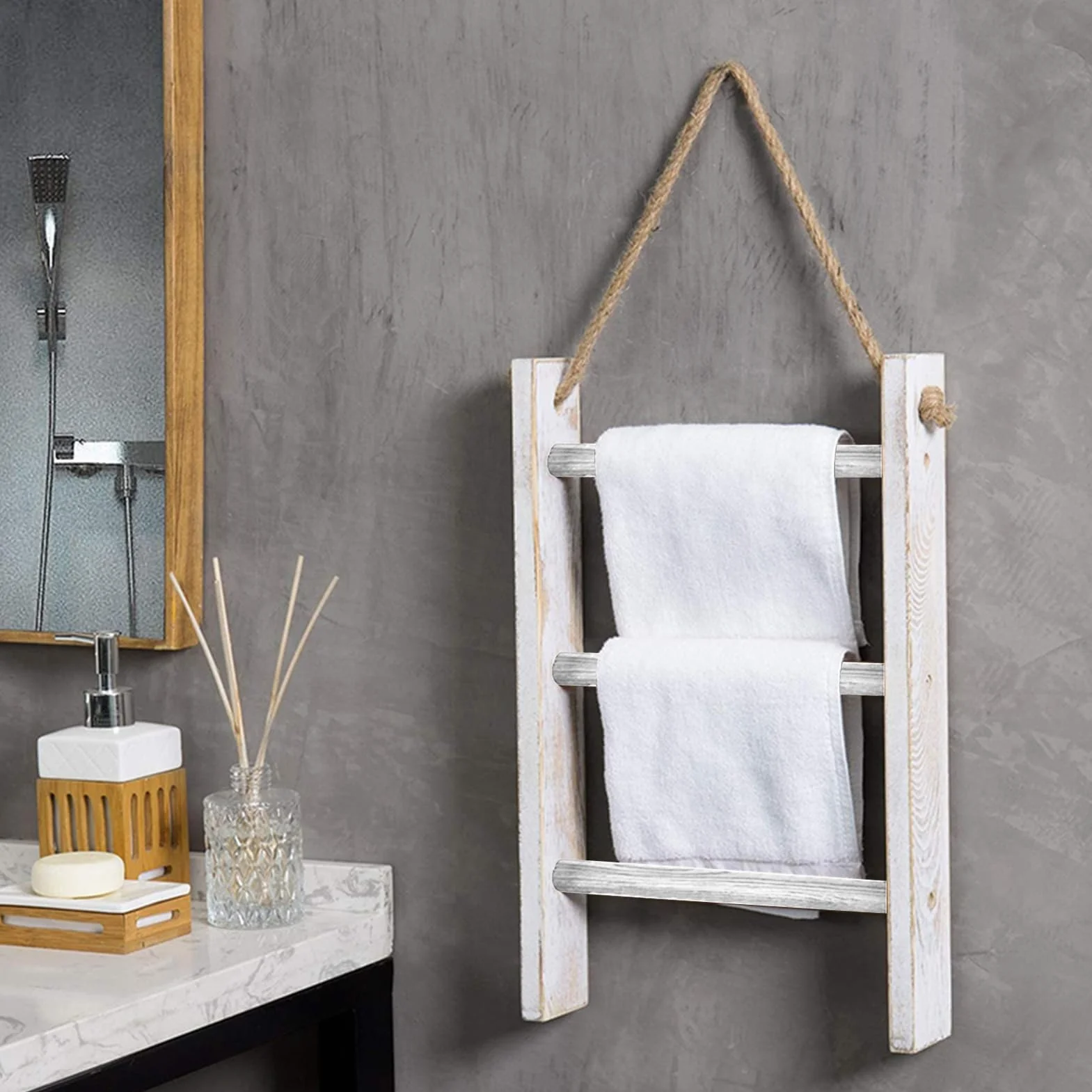 Scala Porta Asciugamani Bagno 3 Livelli Legno 26x5,5x40cm