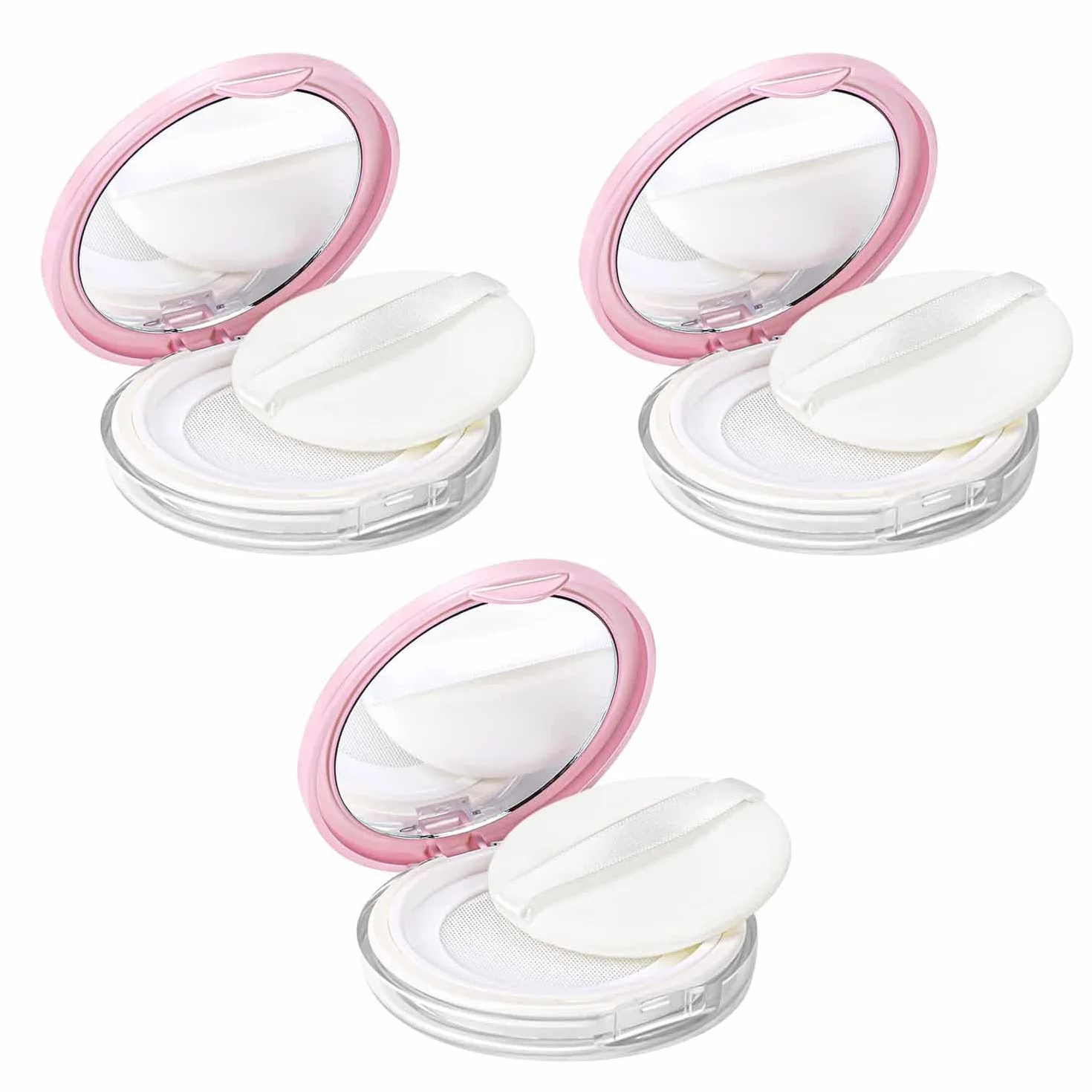 3 Pezzi Scatola per Cipria Vuota, Scatola Riutilizzabile per Cipria in Polvere, Contenitore da Viaggio per Cipria Astuccio, con Piumino e Specchio per Trucco per Donne e Ragazze