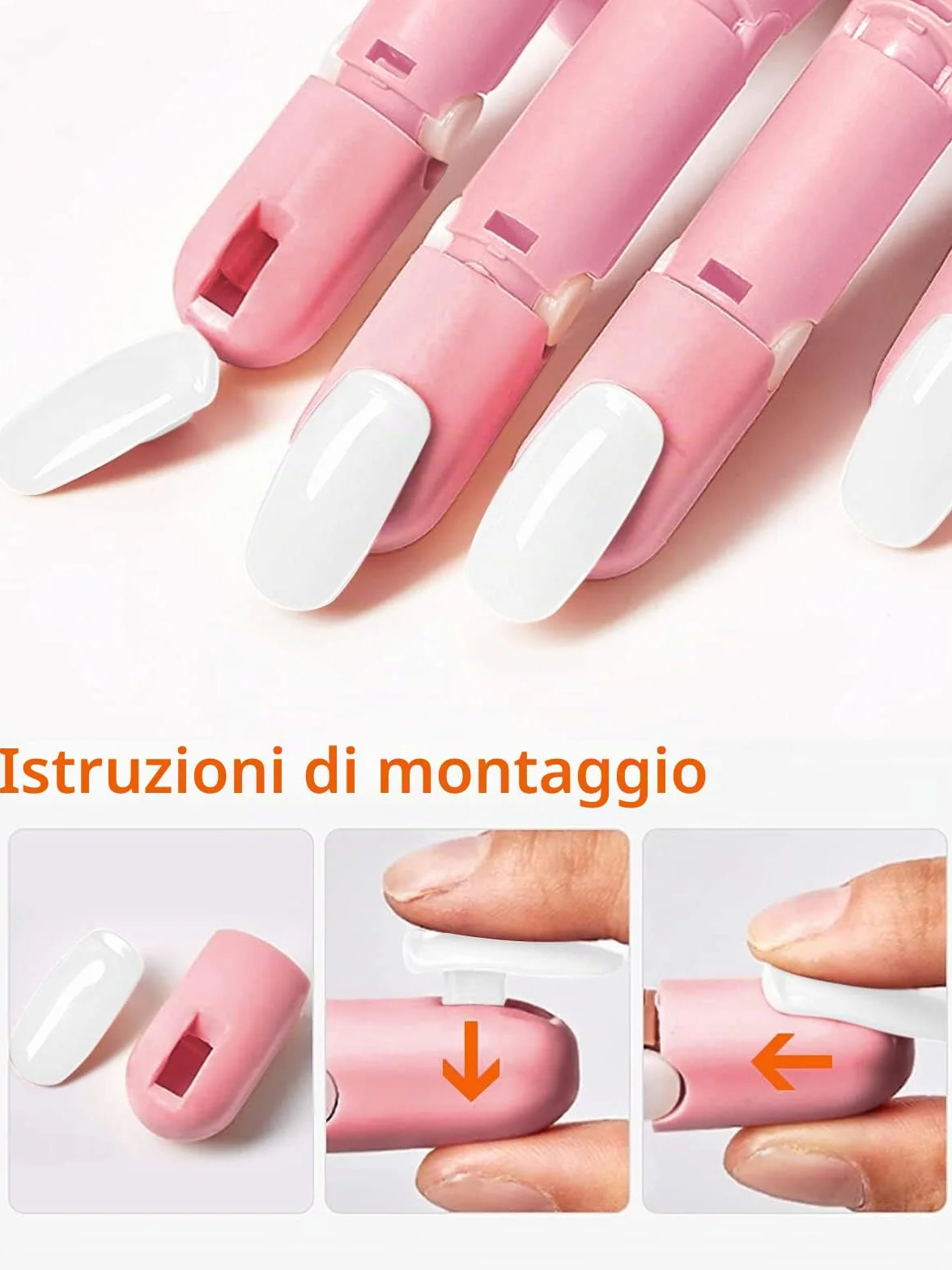 Deciniee Mano Finta per Ricostruzione Unghie, 3 Dita Regolabili e 200 Punte per Unghie Sostituibili Dito Finto per Ricostruzione Unghie, Kit Professionale Dito per Pratica Per Nail Art, Rosa/Bianco