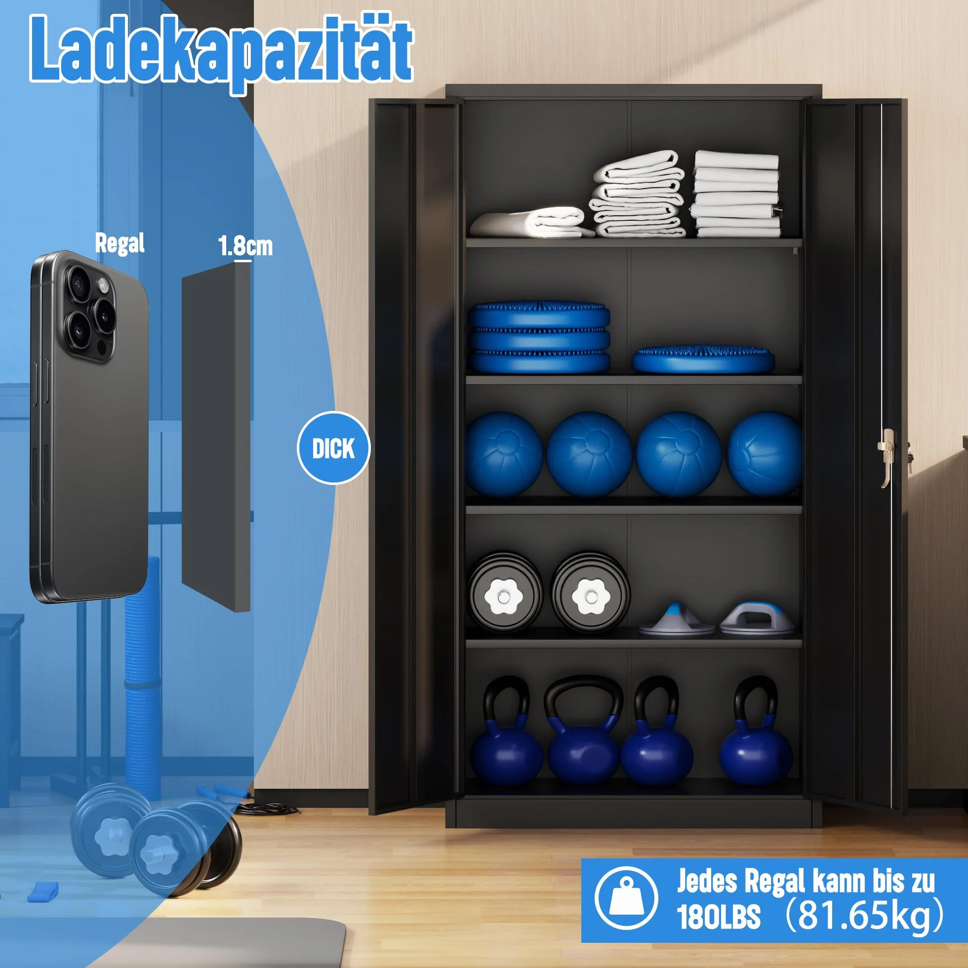 Armadio per documenti in metallo 4 ripiani regolabili in altezza lamiera d'acciaio 180 x 80 x 40 cm nero