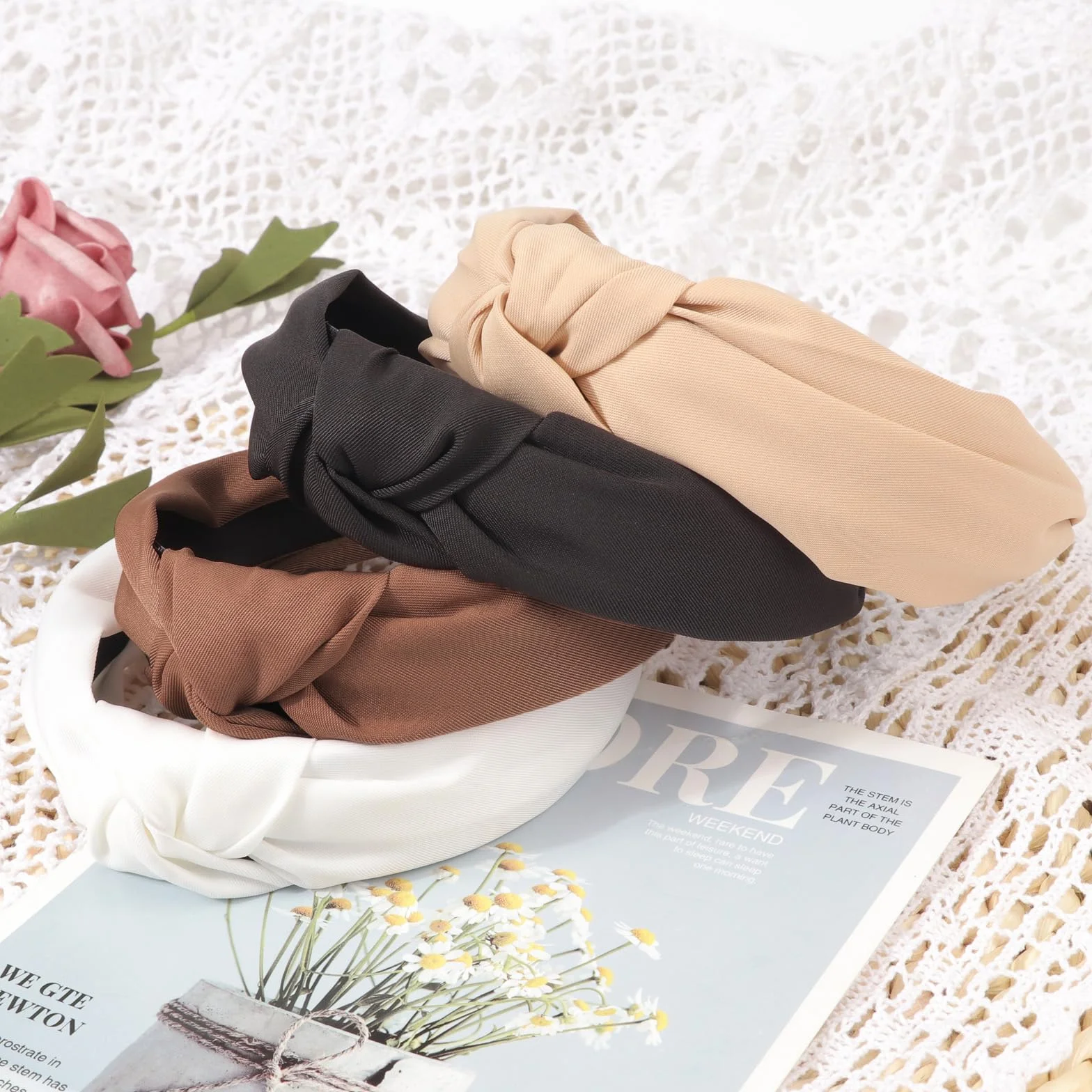 DRESHOW 4 Pezzi Fasce per Donna e Ragazze Annodato Plastica Fasce per Capelli Moda Boho Larghe Accessori per Capelli Antiscivolo