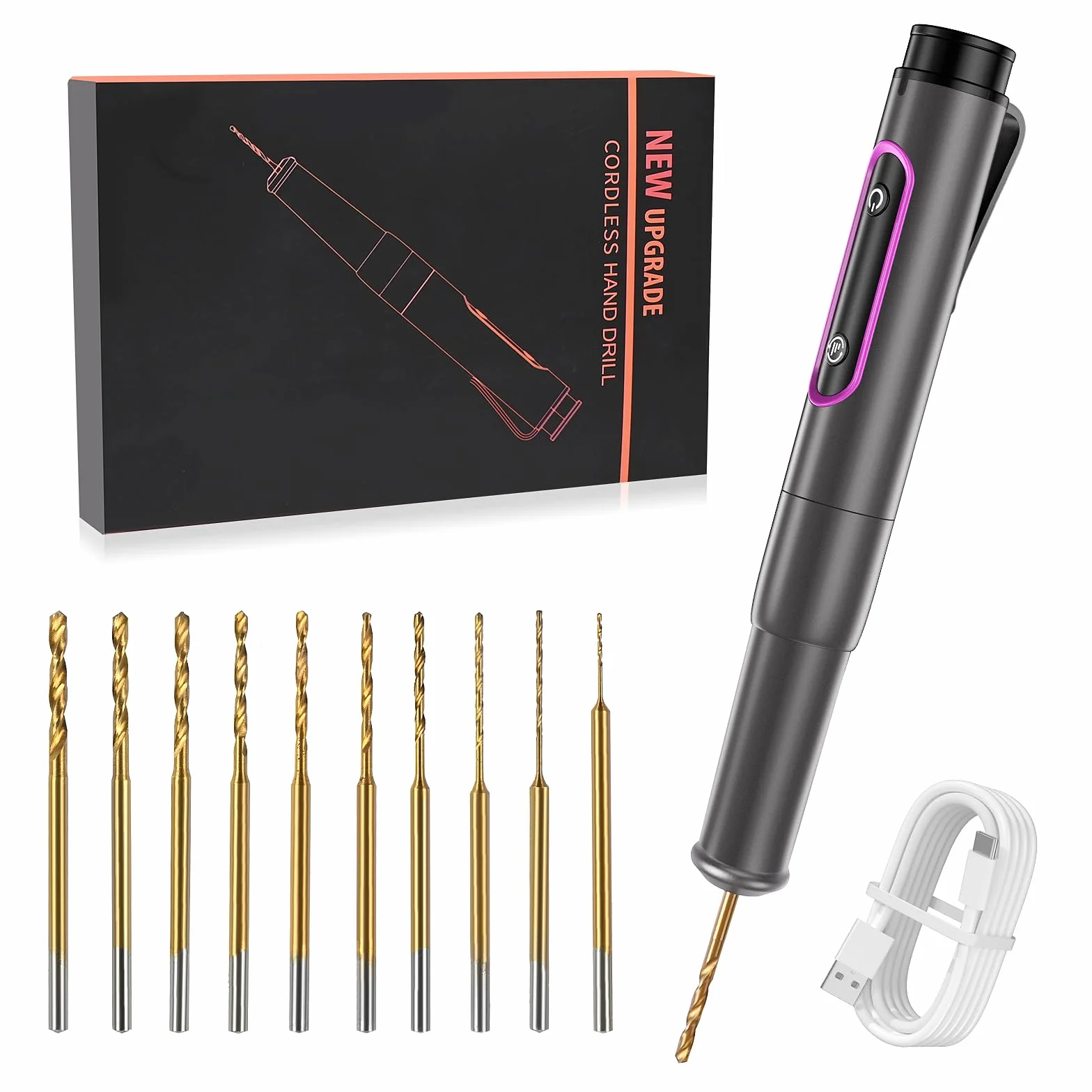Comius Sharp Mini Trapano Elettrico USB Ricaricabile DIY Drill Pen Set 10 Punte Elicoidali 0.6-2.2 mm per Resina Plastica Legno Circuiti