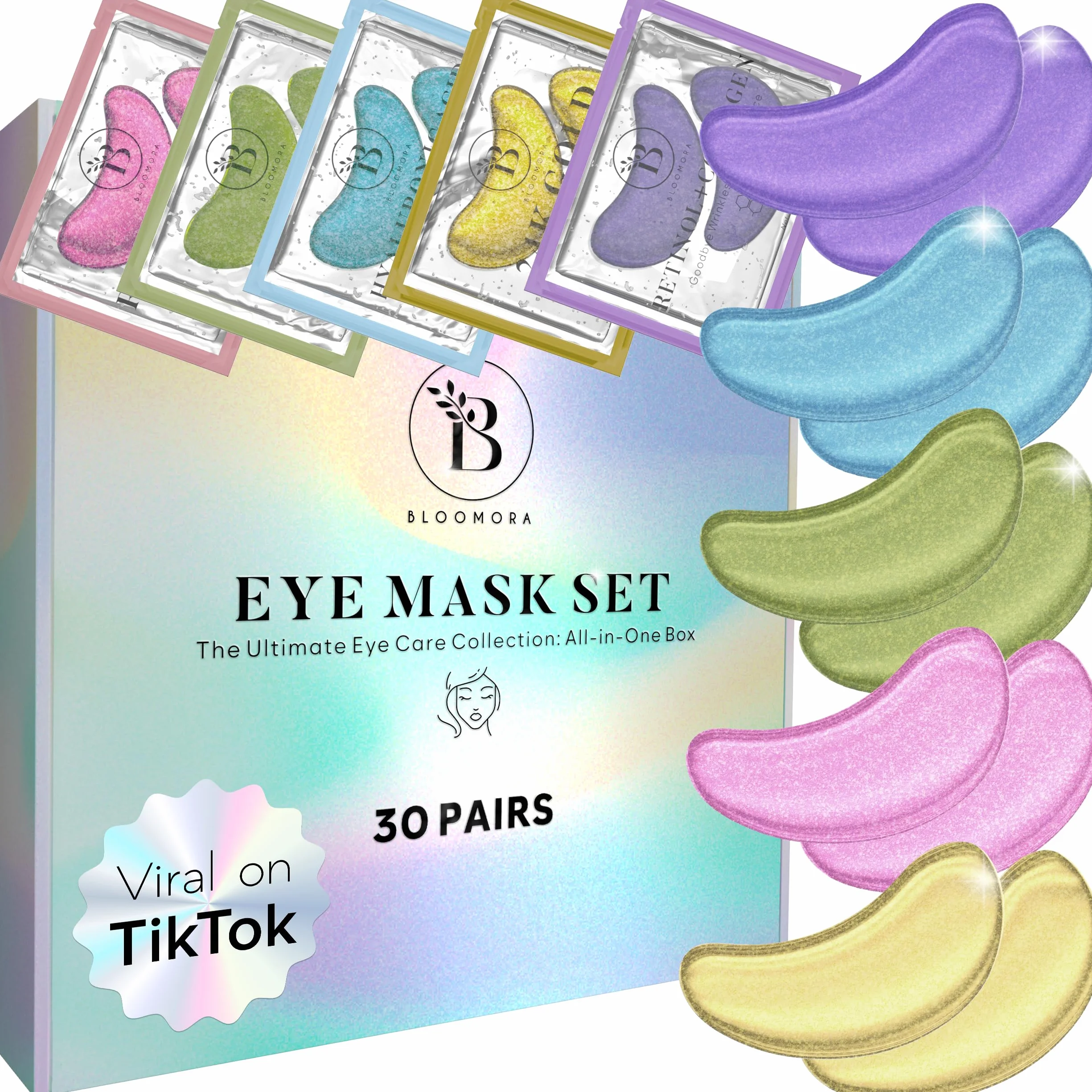 BLOOMORA Patch Occhi (30 paia, Mix Varietà) – Maschera Contorno Occhi con Collagene e Acido Ialuronico – Patch Occhiaie e Borse, Eye Mask Idratante