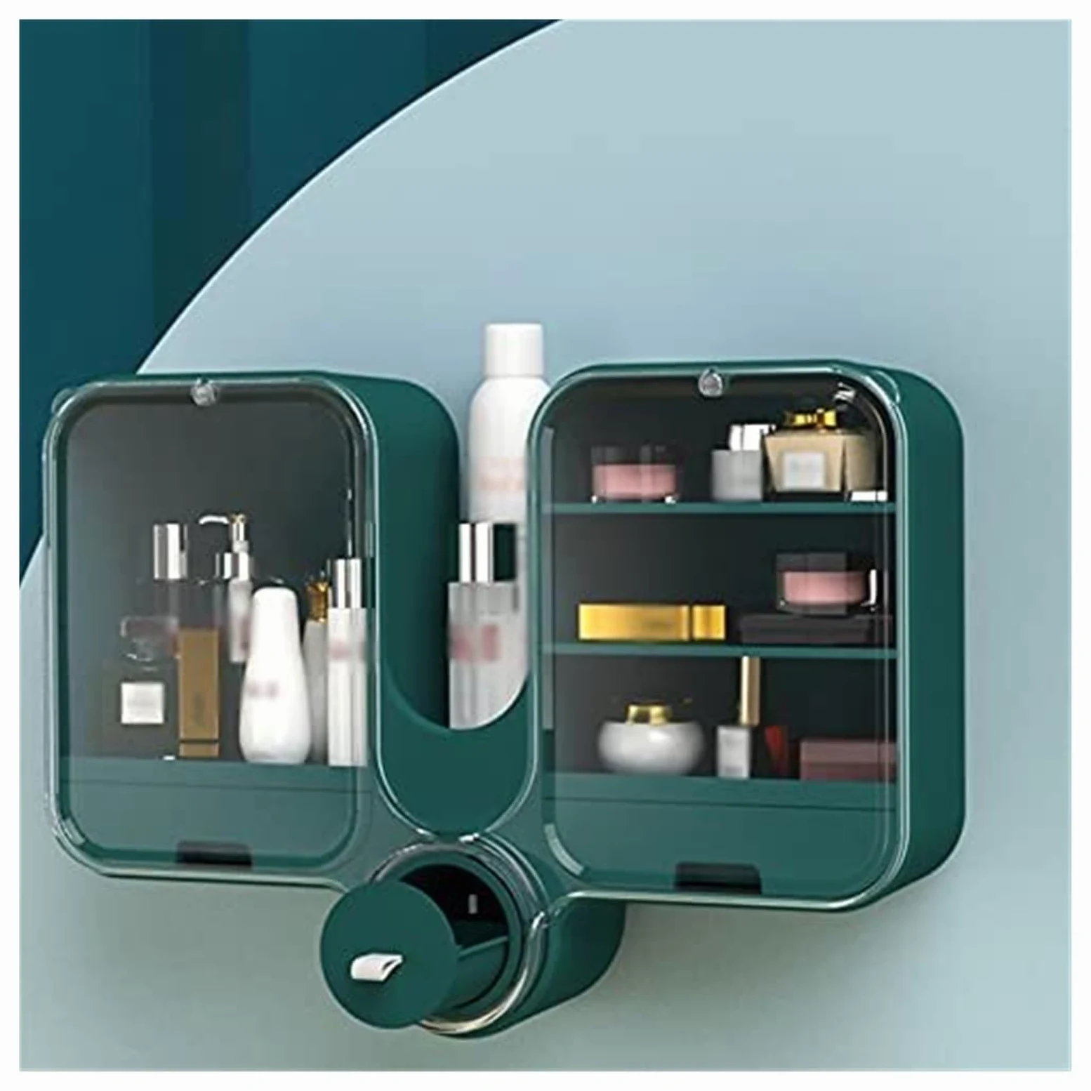 Porta Trucchi,Toeletta Cosmetici Cura della Pelle Rossetto Profumo Bagno Toilette Portaoggetti da Parete Senza Foratura Grande capacità Scatola di Stoccaggio Multifunzione(Grün)