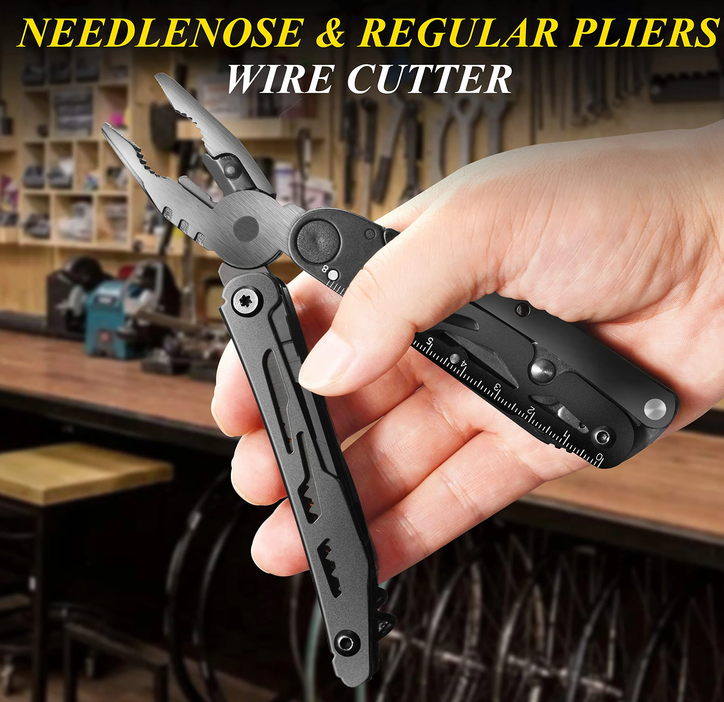 RoverTac 18 in 1 Multitool Coltello Tascabile con Pinze Forbici Sega Cavatappi 9-Pack Cacciaviti e Fodero in Nylon