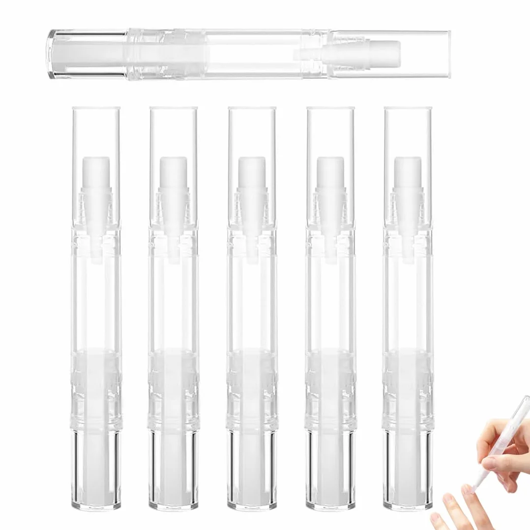 WeddHuis 6 Pezzi Penna Olio per Cuticole Vuota con Punta a Pennello per Crescita Ciglia, Applicatore Lipgloss (5 ml) (Trasparente)