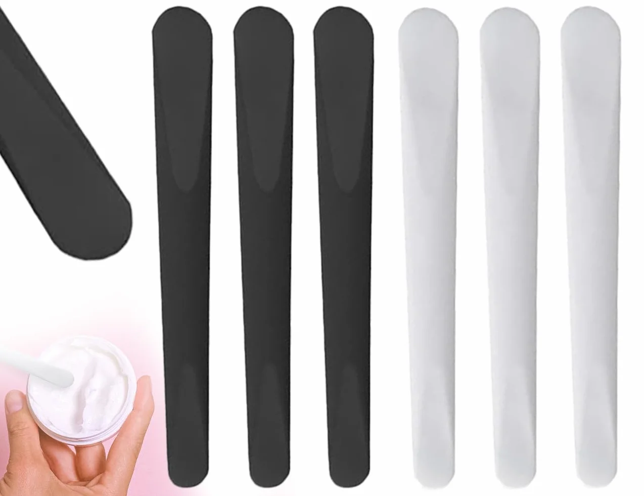 KAPSING 6 pezzi spatola cosmetica, spatola cosmetica, pennello per maschera, spatola per trucco in plastica, cucchiaio per crema per maschera viso (bianco e nero)
